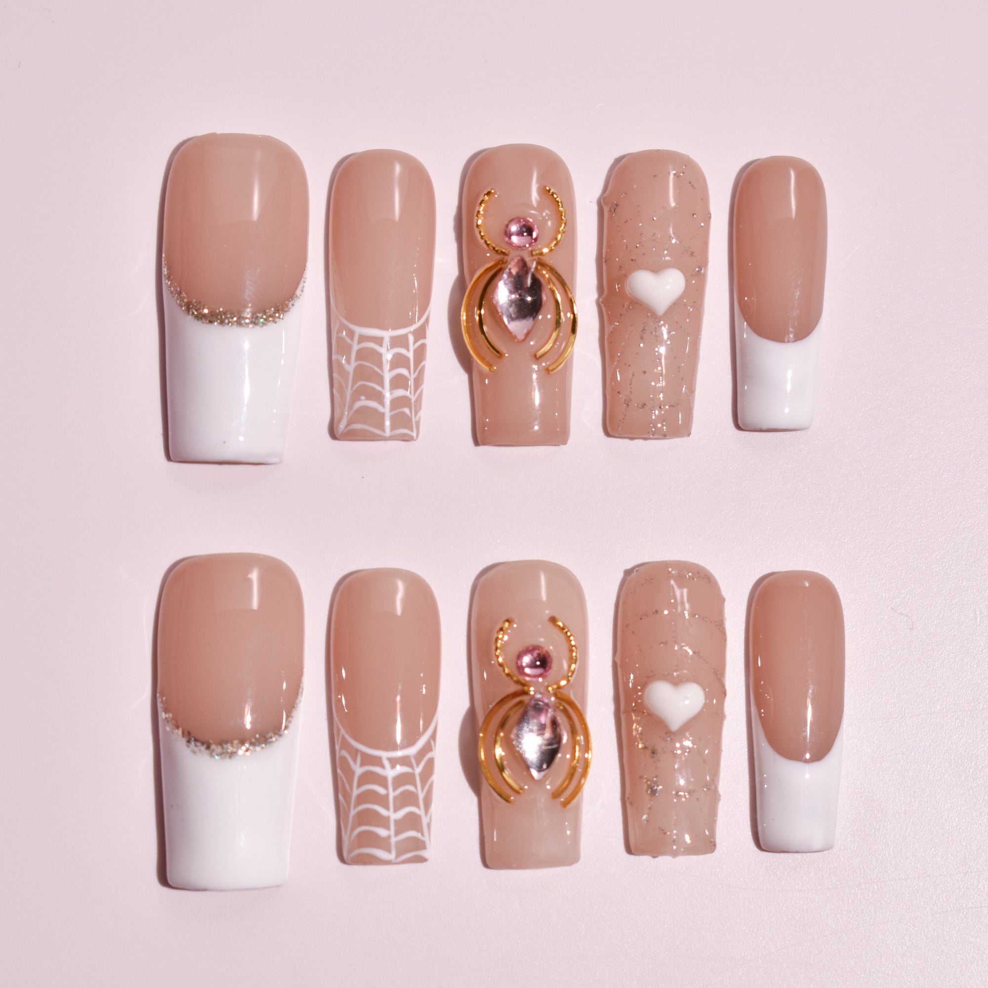 ✦ Luna Araignée | Nude Spider Coffin Press-On Nails