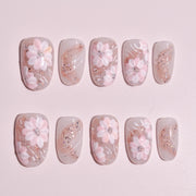 Sakura Veil | Oval Pink Floral Press-On Nails