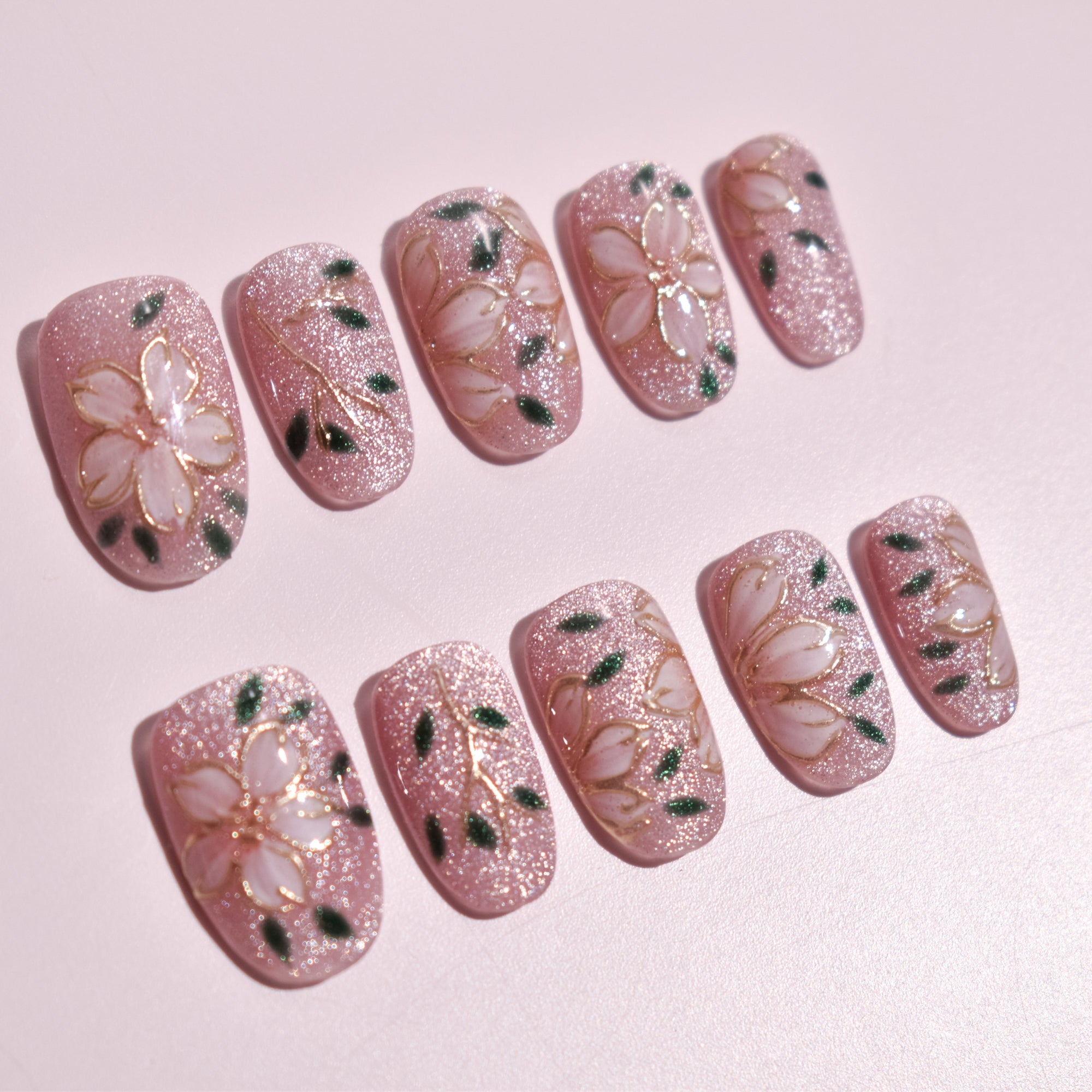 Hana Kasumi | Oval Pink Floral Press-On Nails