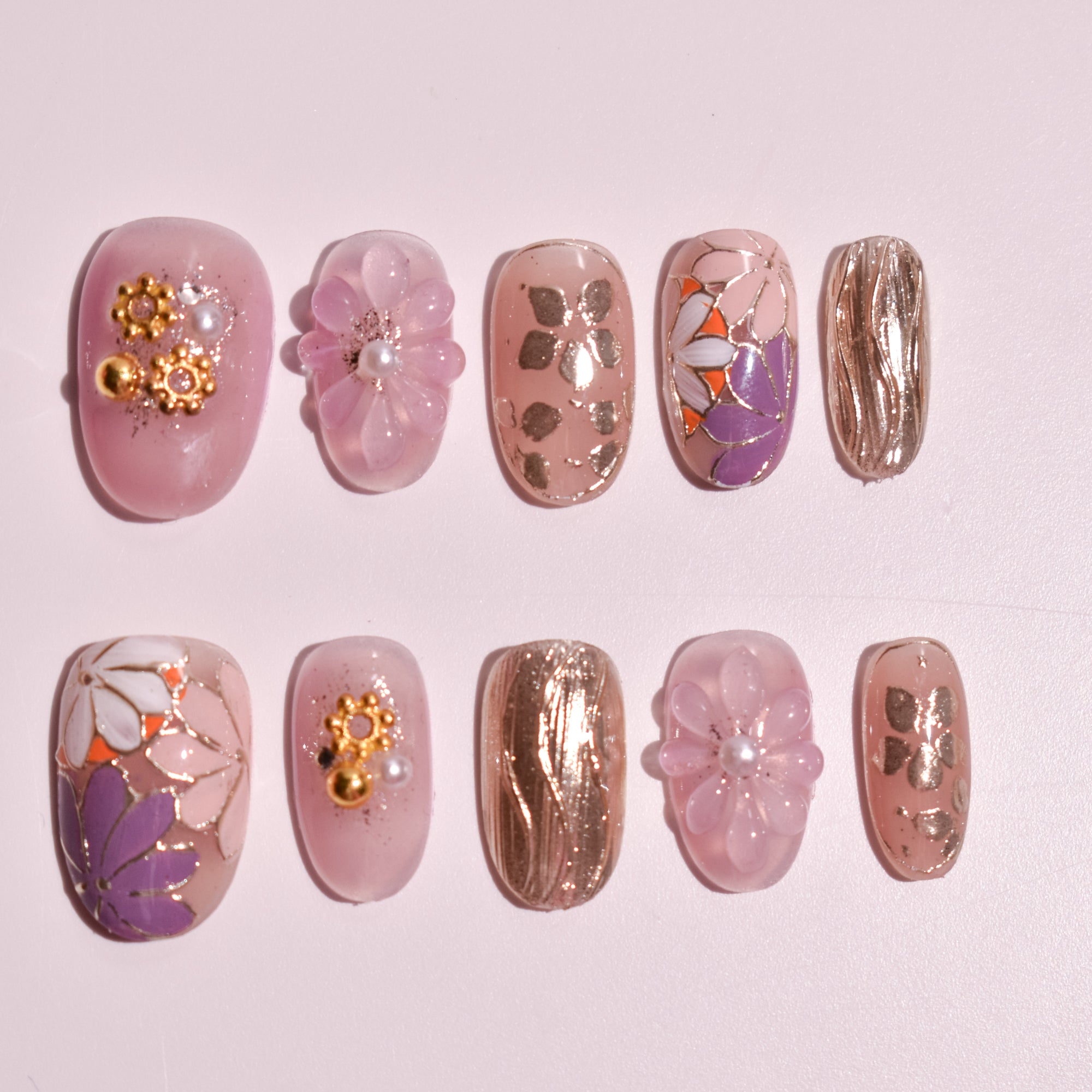 Hana Kintsugi no Yume | Pastel Floral Oval Press-On Nails