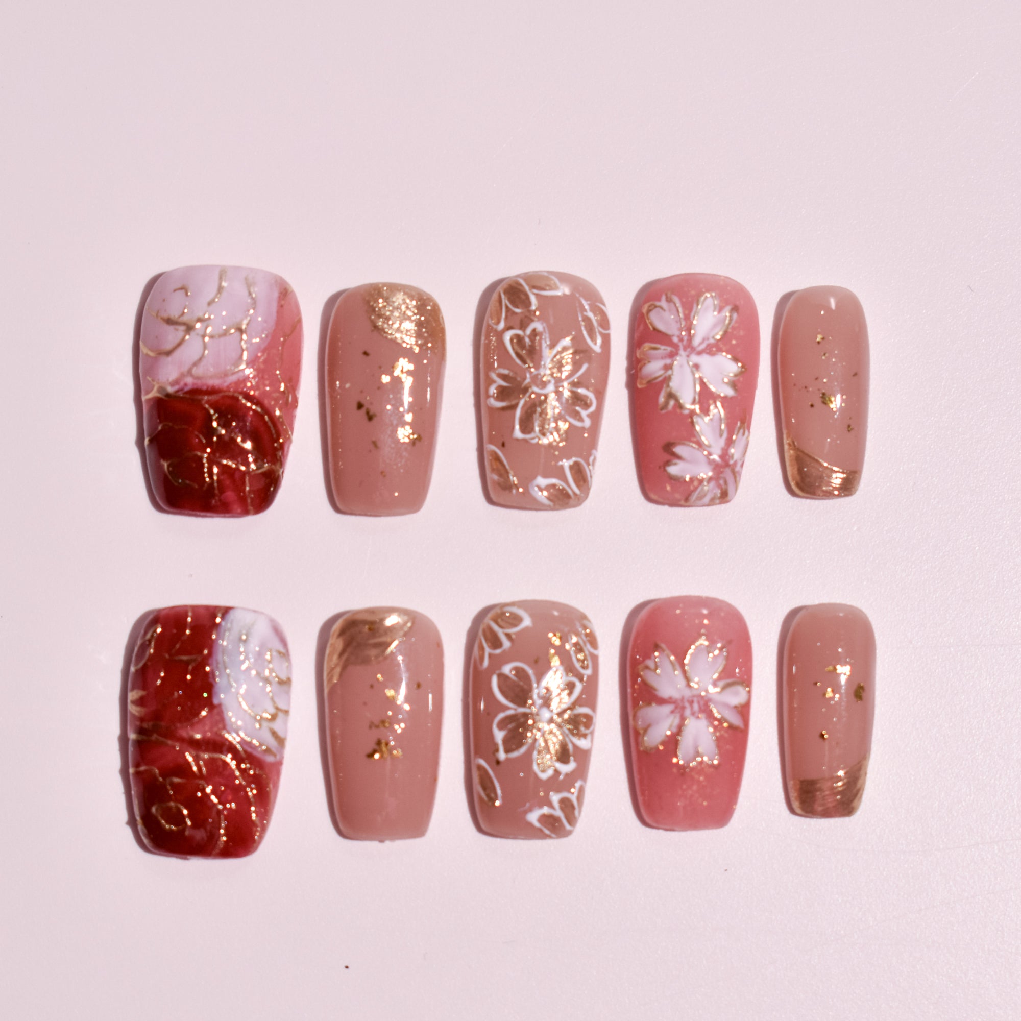 🌸 Momiji Blush Veil | Floral Nude Medium Square Press-On Nails