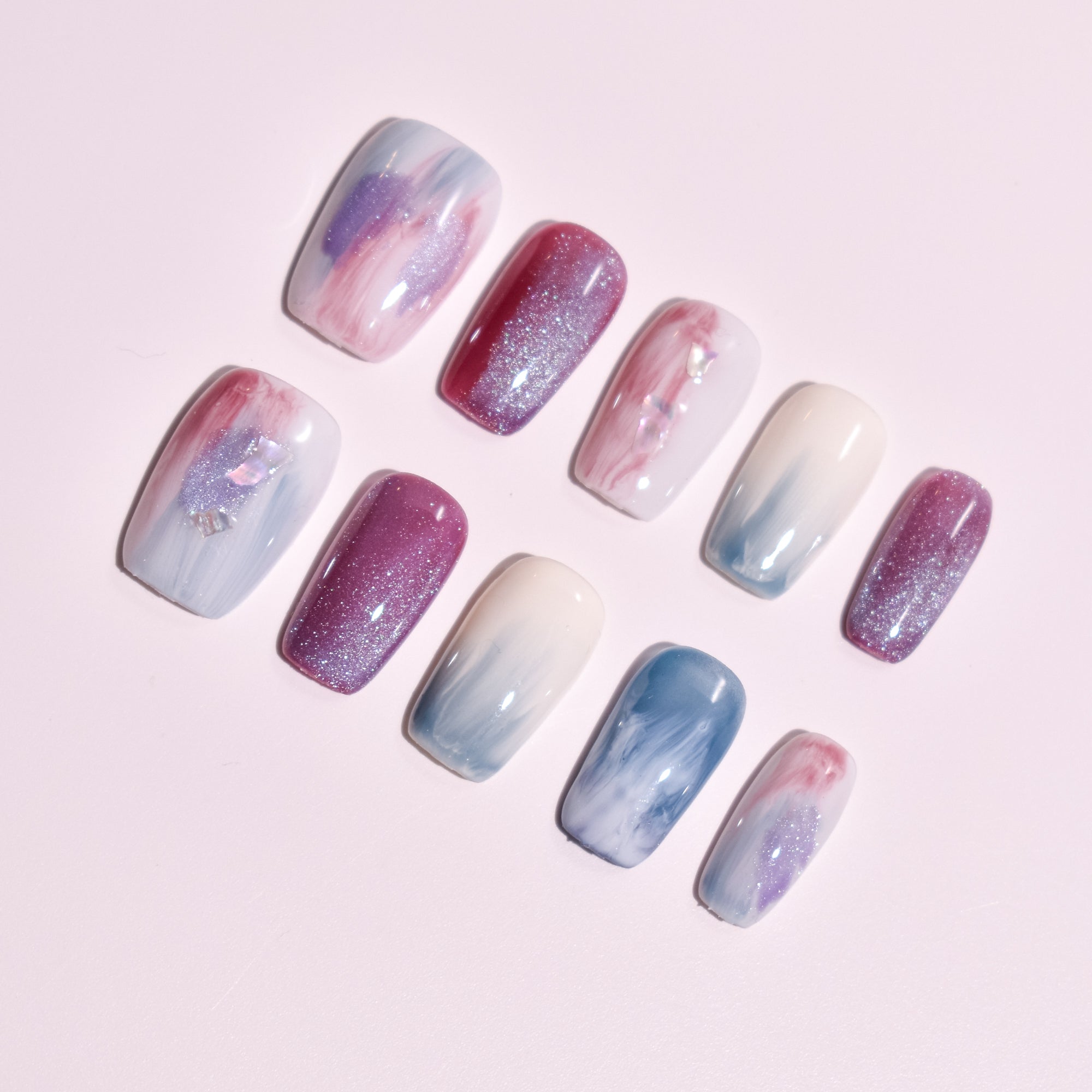 Aurora Petal Drift | Medium Square Pastel Marble Press-On Nails