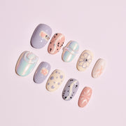 Pastel Ripple Garden | Medium Oval Abstract Press-On Nails with 3D Gel Accents