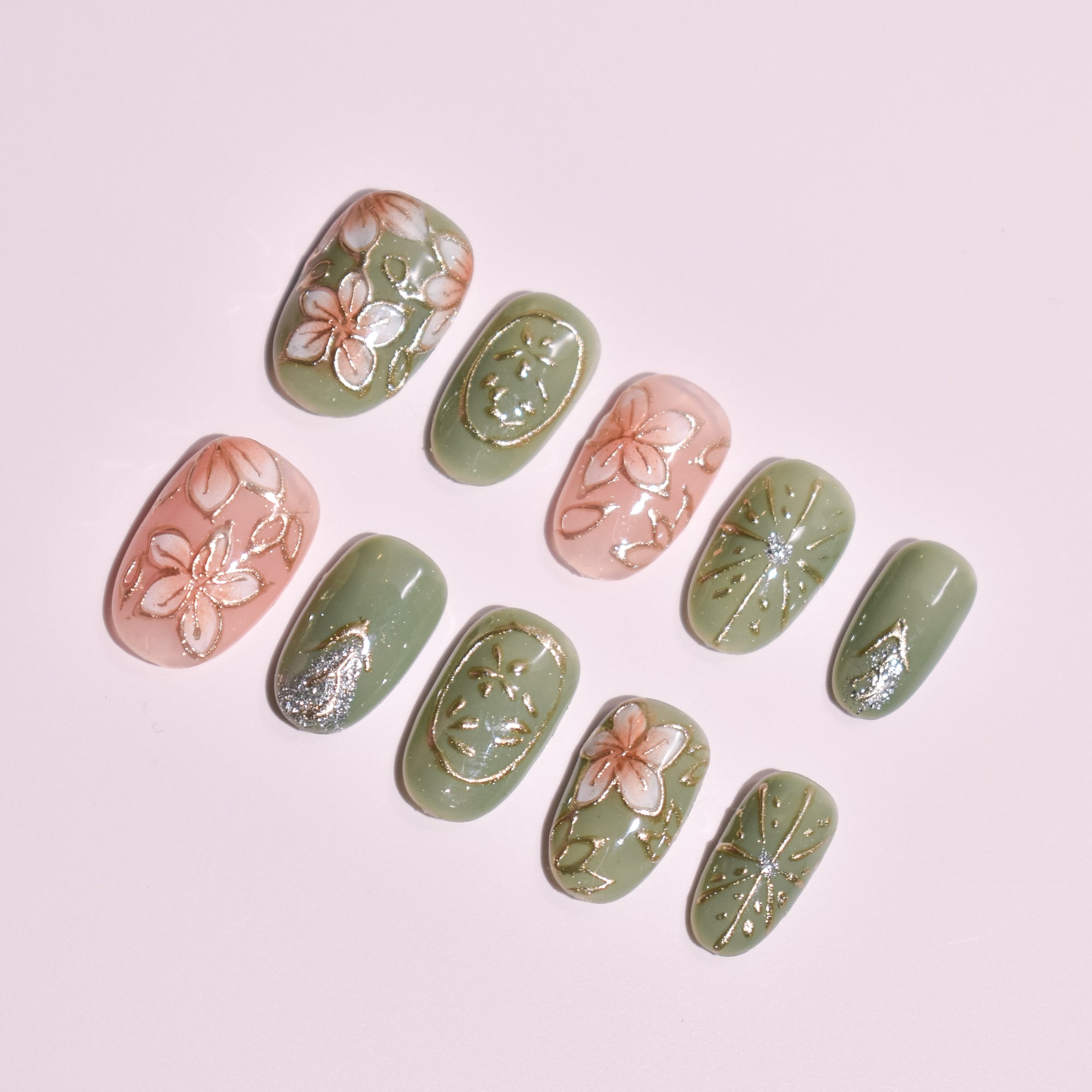 Sakura Matcha Zen – Custom Japanese Nail Art