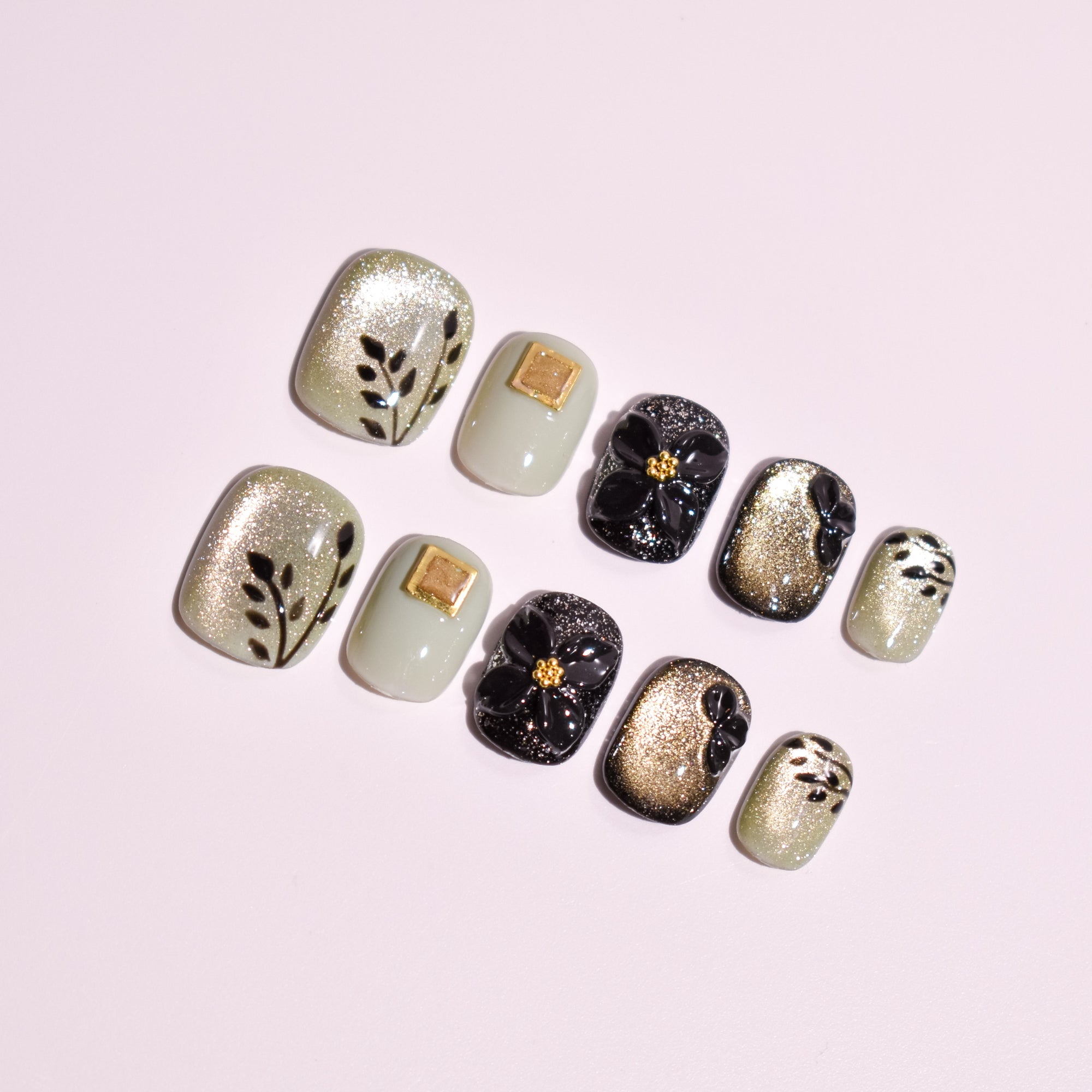 Midnight Camellia Glow | Handmade Press-on Nails | Custom Japanese Nail Art