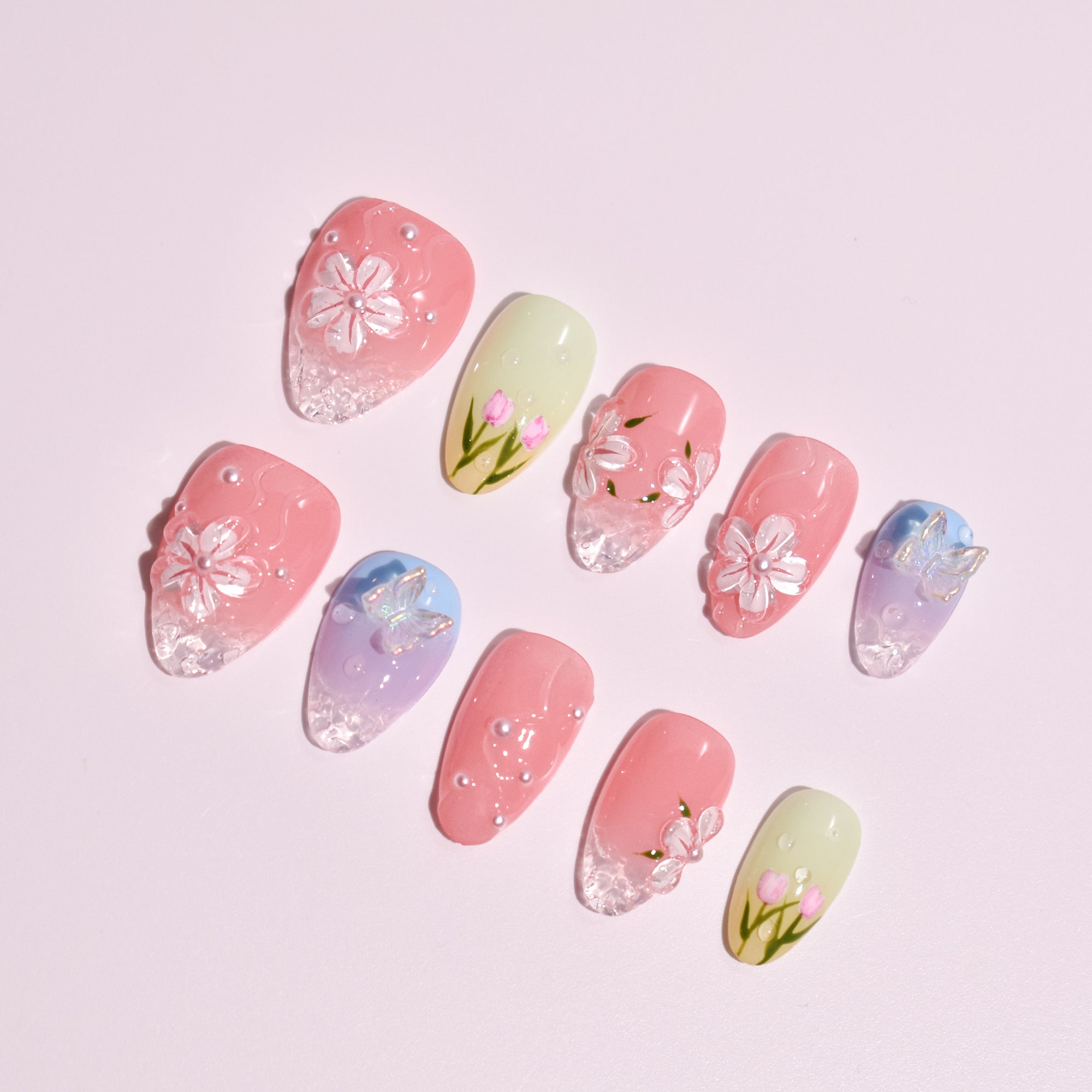 Haru no Butterfly | Handmade Press-on Nails | Custom Japanese Nail Art