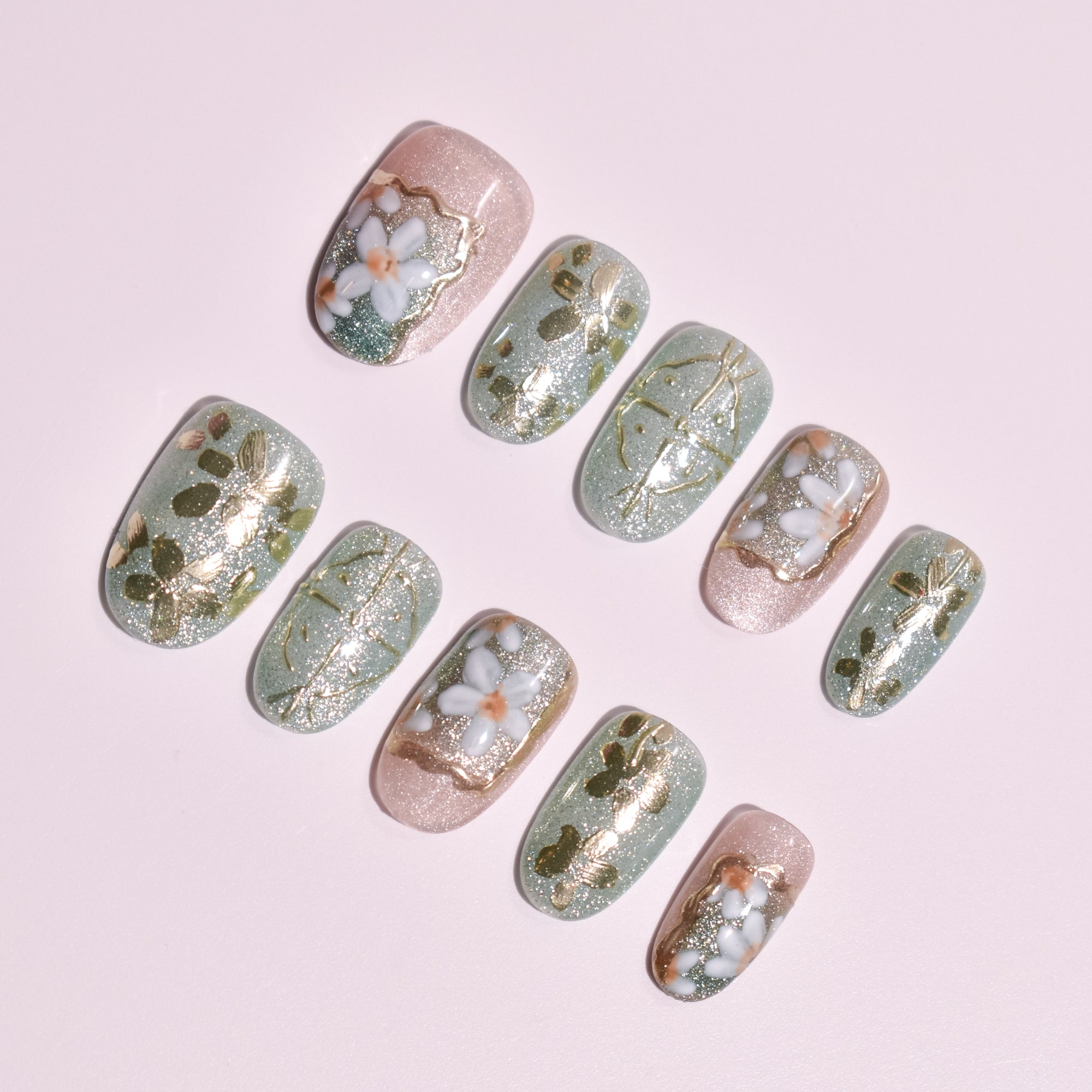 Komorebi Glimmer | Handmade Press-on Nails | Custom Japanese Nail Art