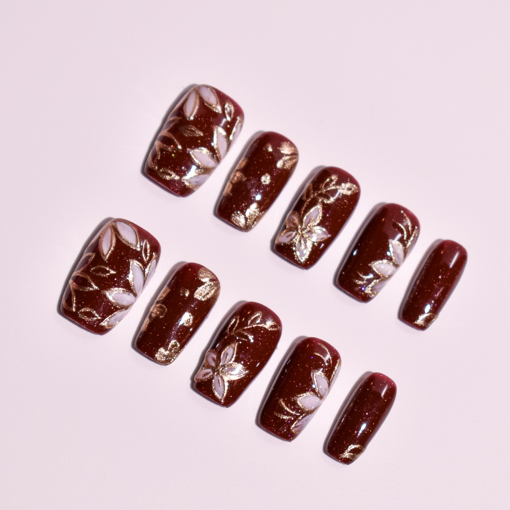 Beni Kiku Shimmer | Handmade Press-on Nails | Custom Japanese Nail Art