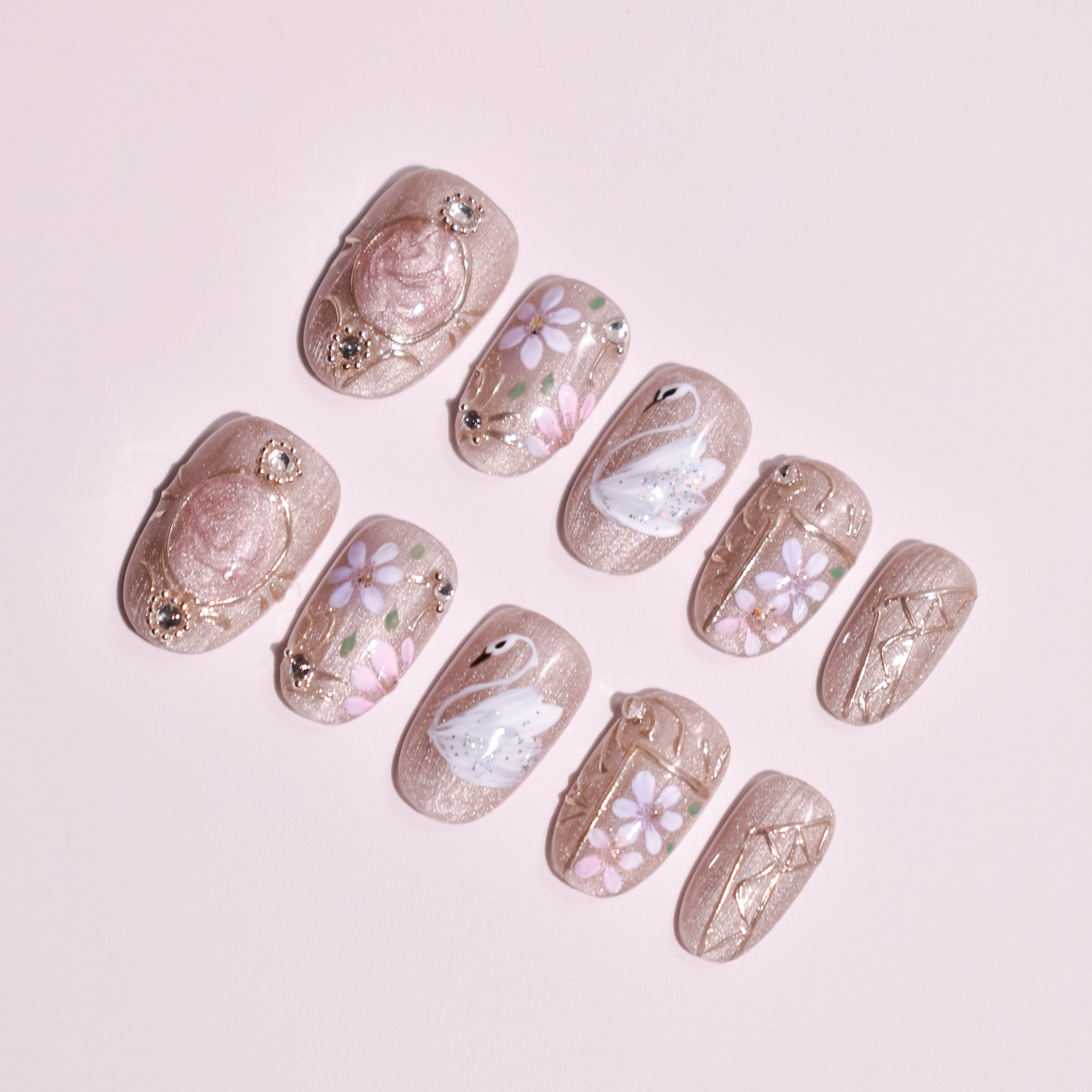 Hakuchō no Mizuumi | Handmade Press-on Nails | Custom Japanese Nail Art