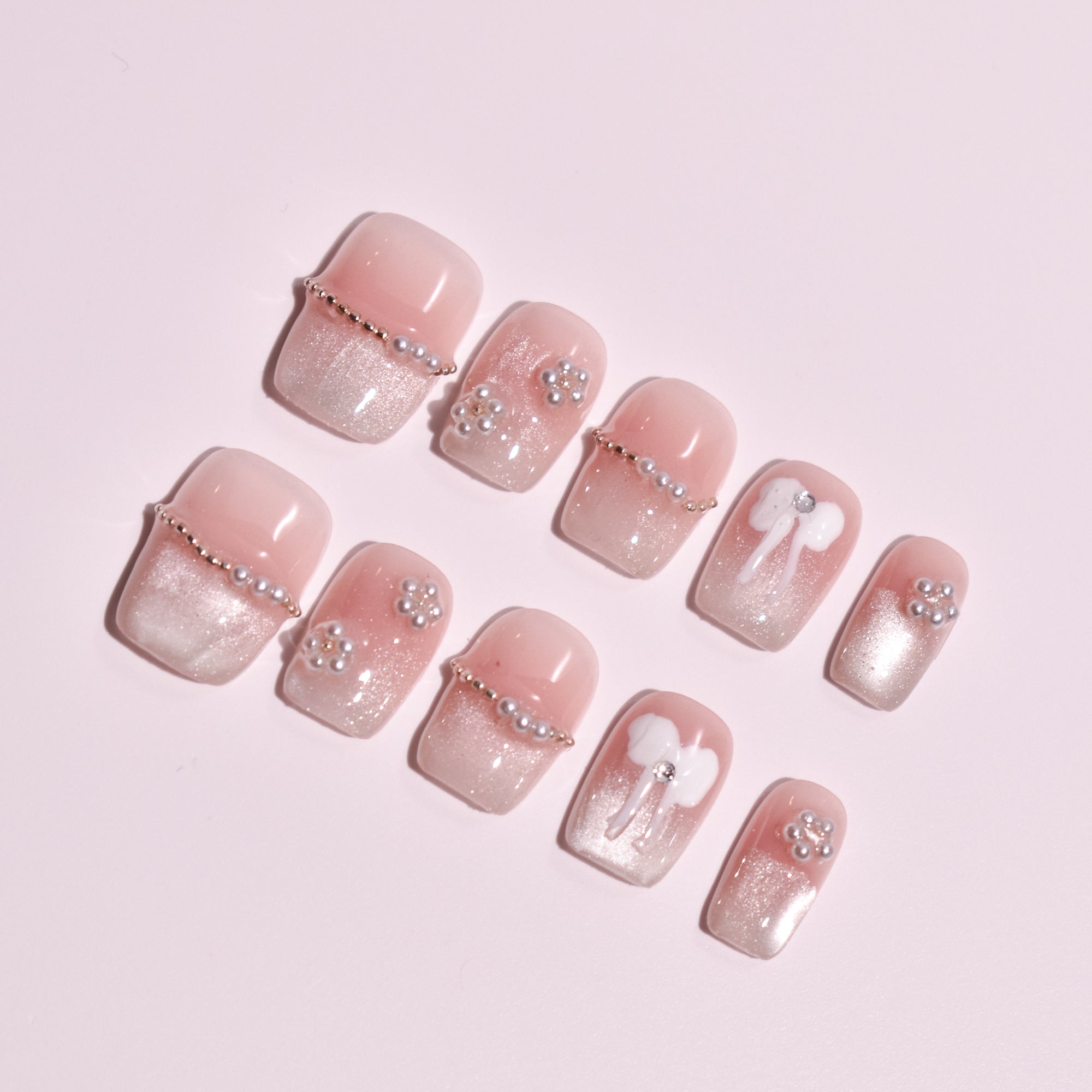 Kira Kira Ribbon | Handmade Press-on Nails | Custom Japanese Nail Art