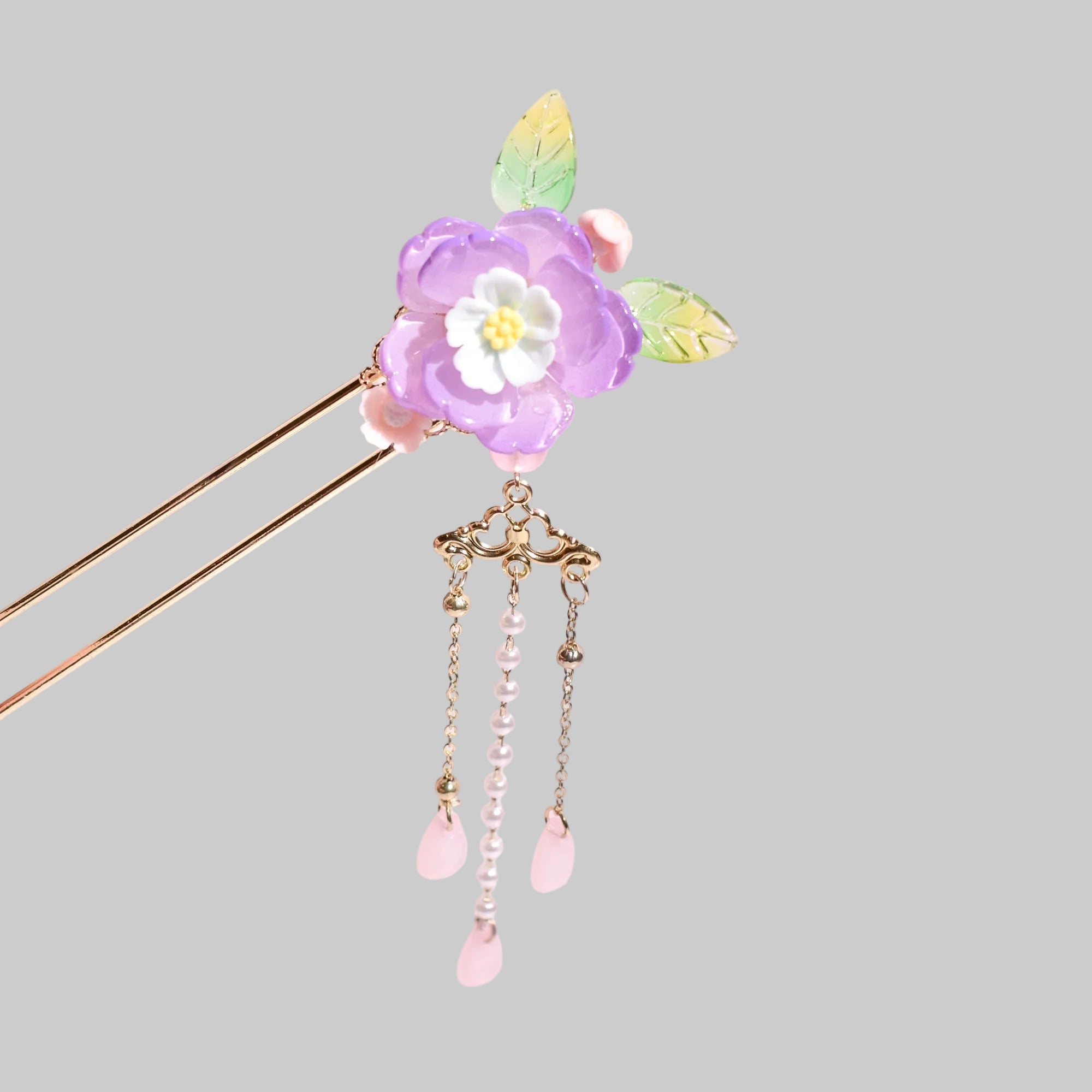 Violet Peony Reverie | Artisan Floral Kanzashi Hairpin