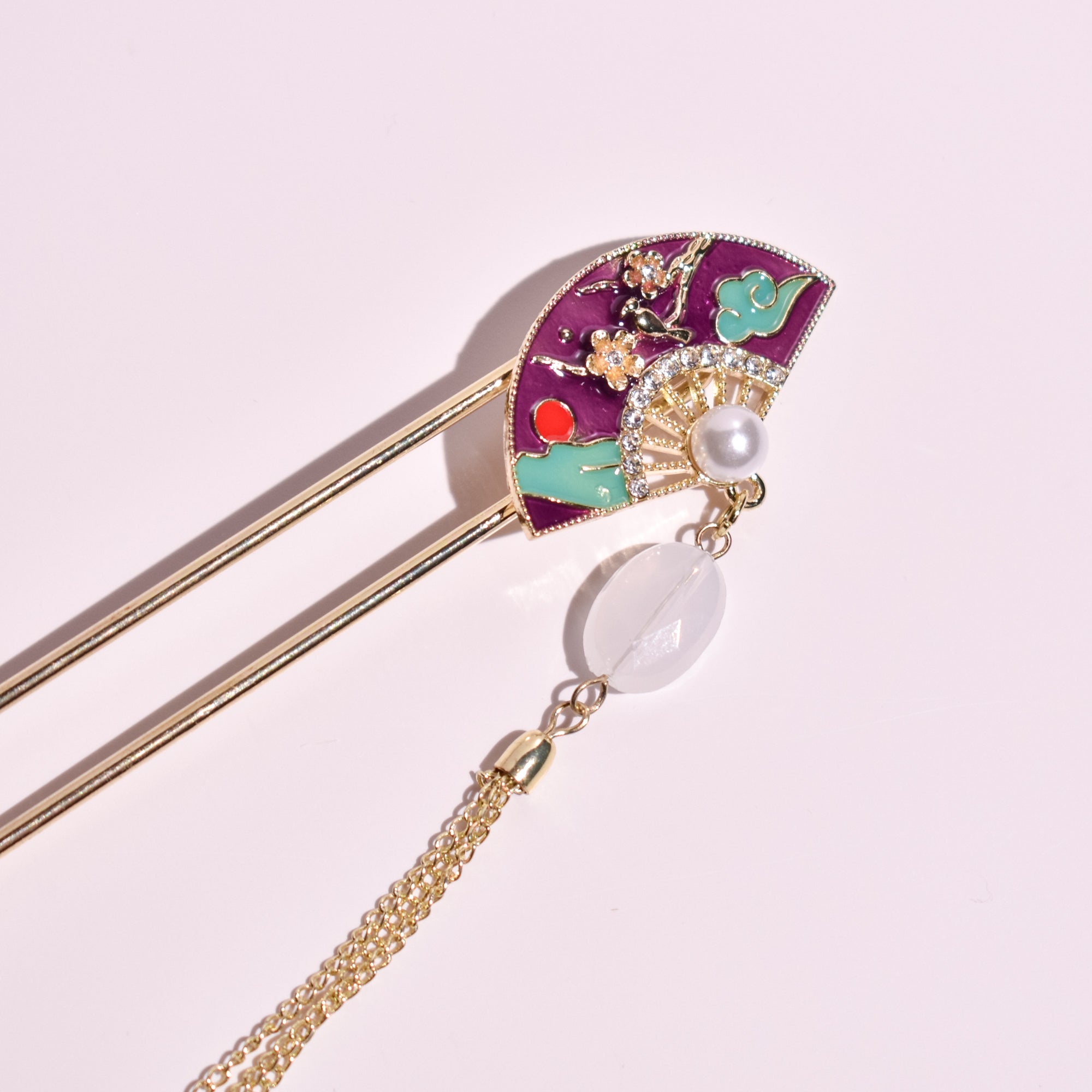 Twilight Bloom Fan | Amethyst Enamel Kanzashi Hairpin