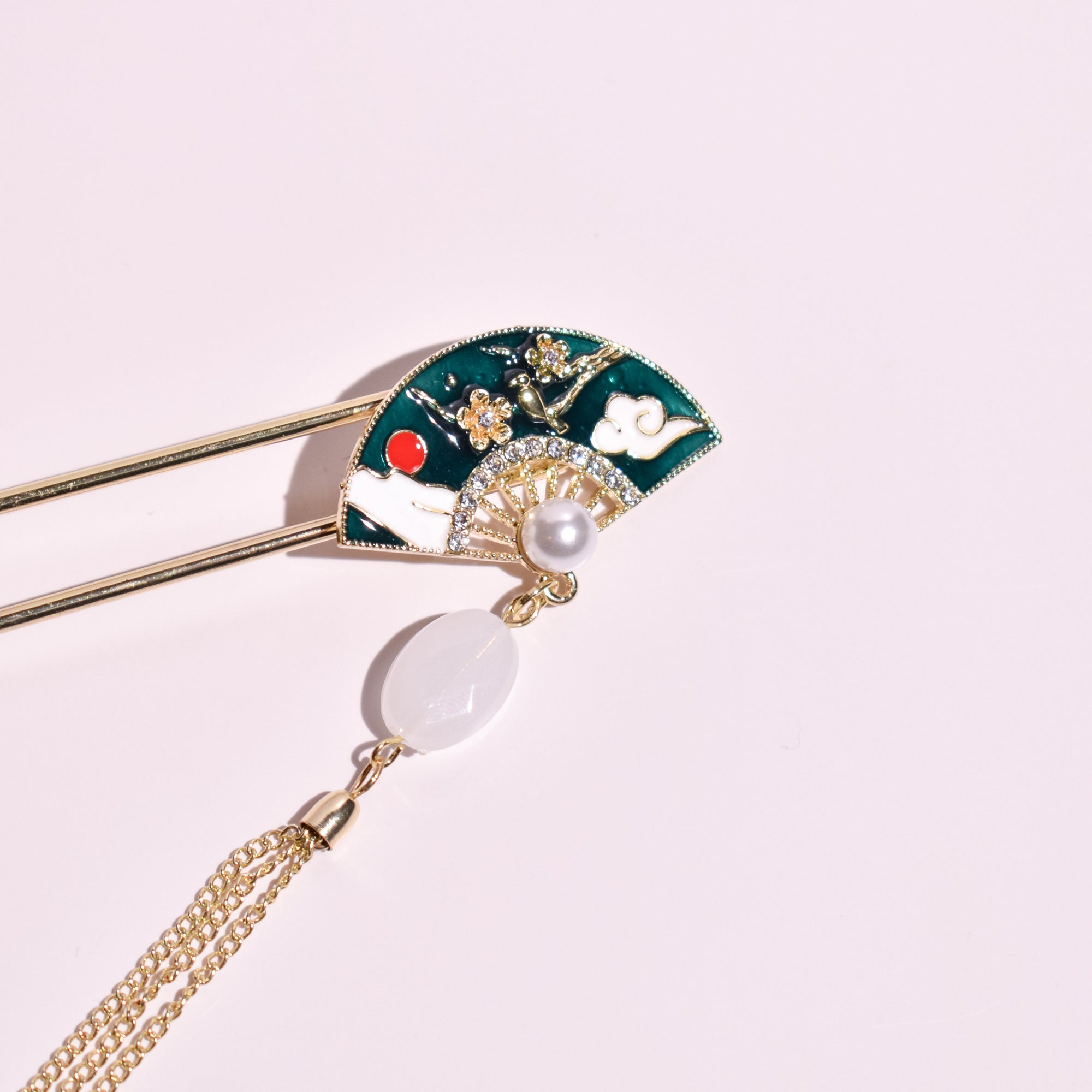 Celestial Twilight Fan | Deep Teal Enamel Kanzashi Hairpin