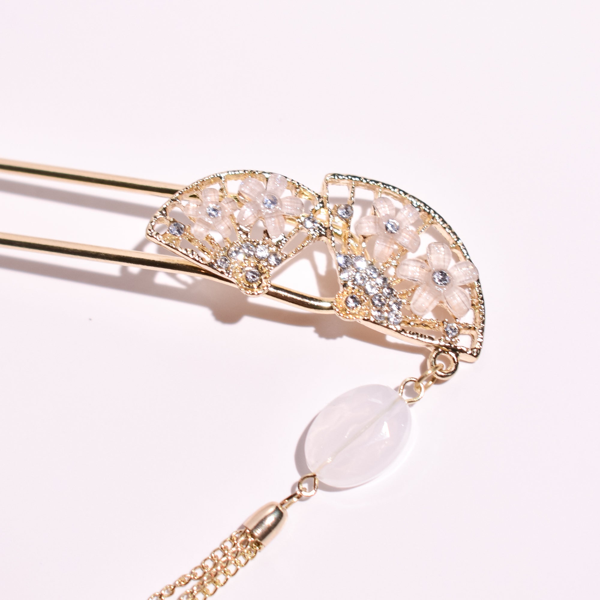Radiant Gilded Fan | Ornate Crystal Kanzashi Hairpin