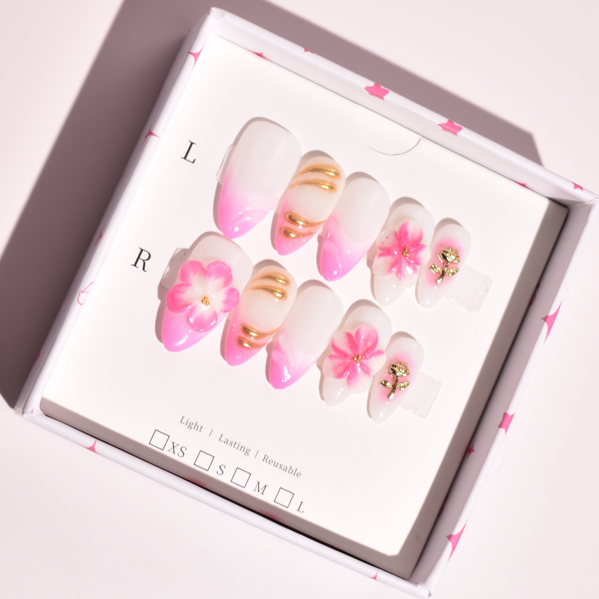 Blush Heirloom Medium Almond Pink Ombre Floral Press-On Nails | b3B88