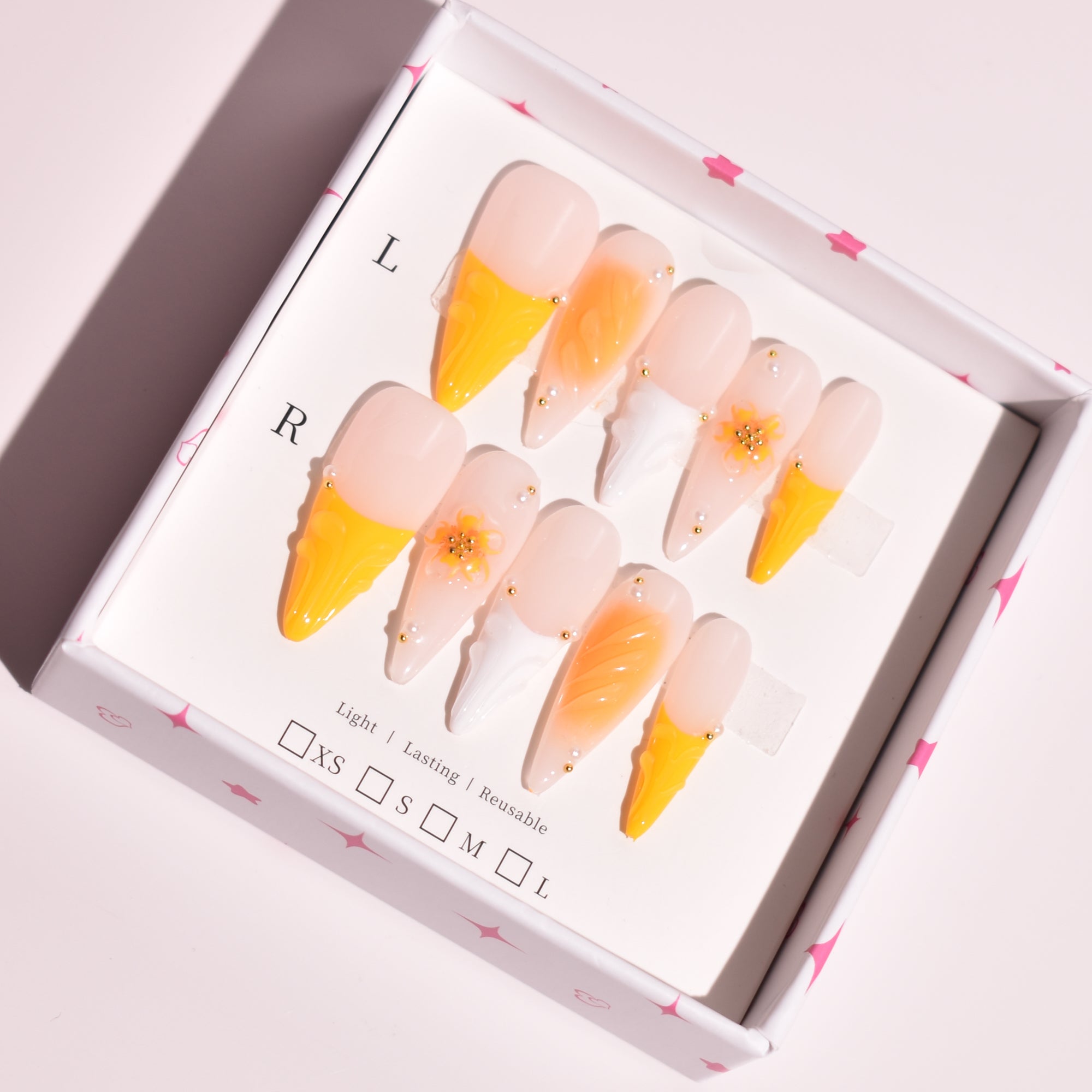 Golden Nectar Long Stiletto Peach & Yellow Ombre Press-On Nails | b3B80