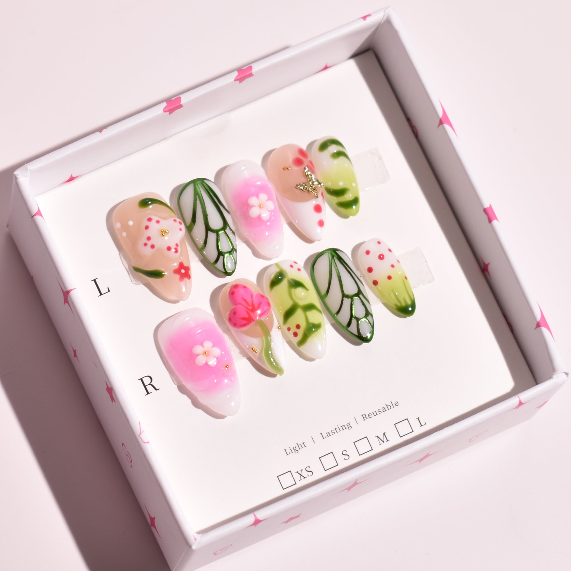 Verdant Petal Theory Medium Almond Floral Press-On Nails | b3B76