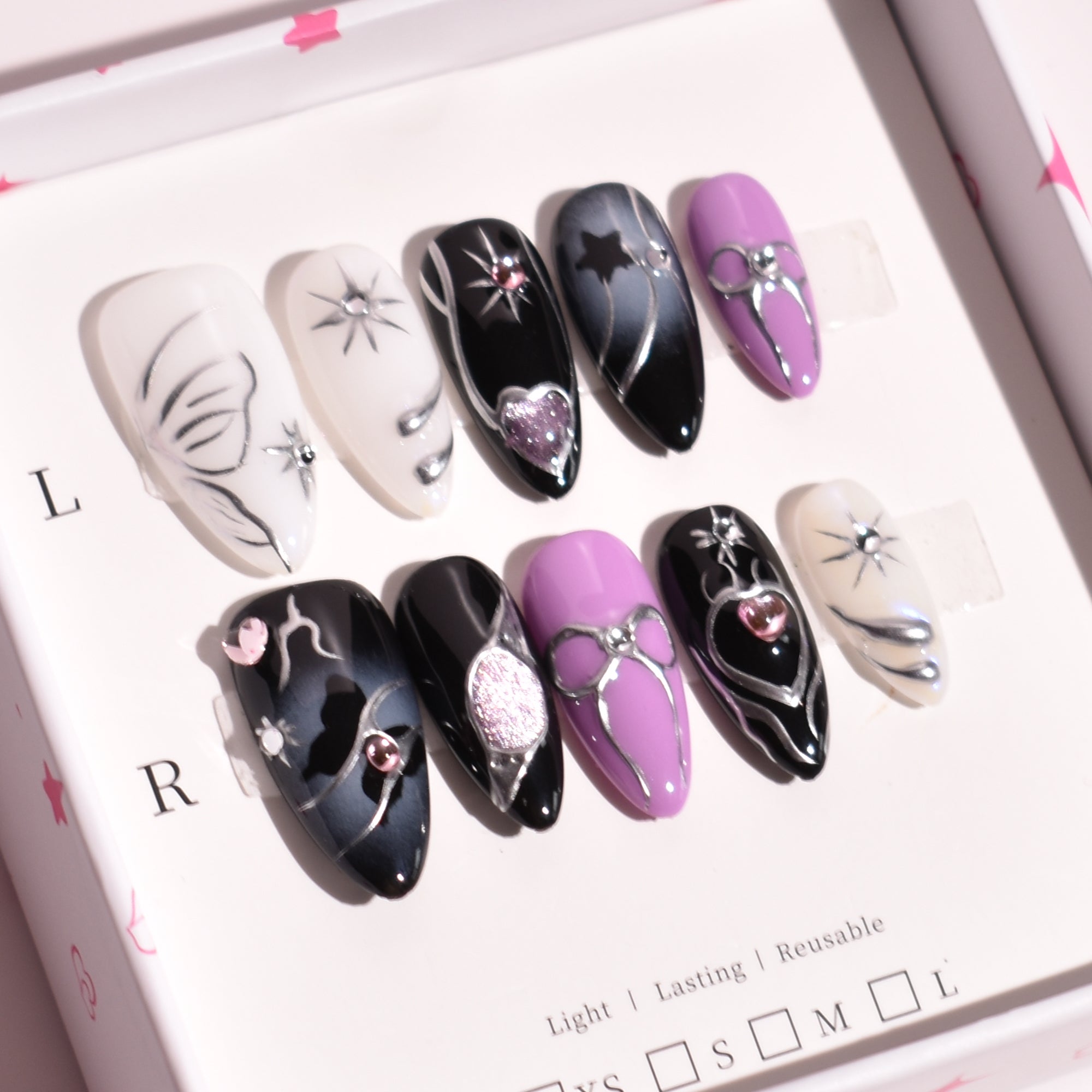 Nocturne Amora Medium Almond Handmade Press-On Nails | b3B67