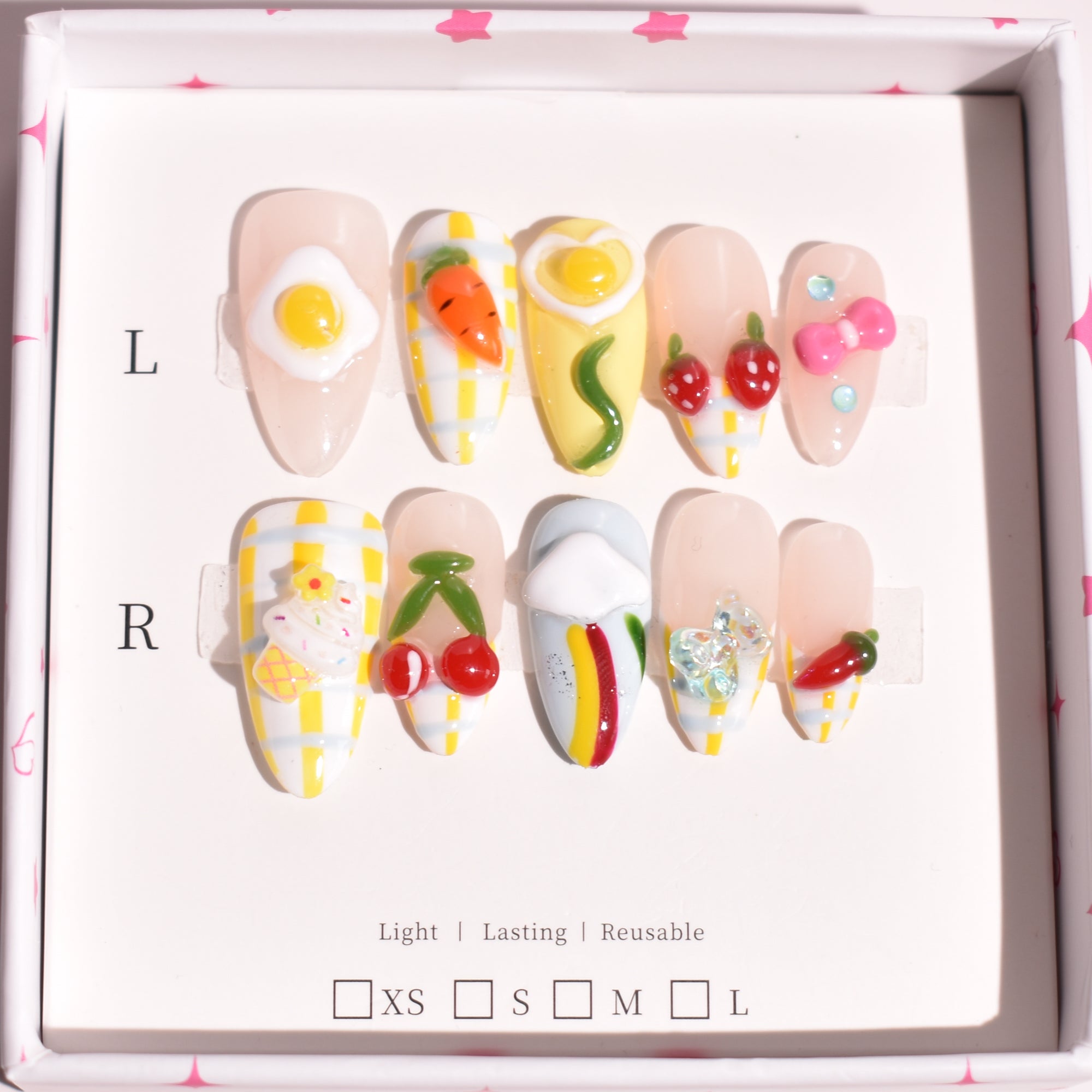 Sugar Picnic – Medium Almond Press-On Nails | b3B62