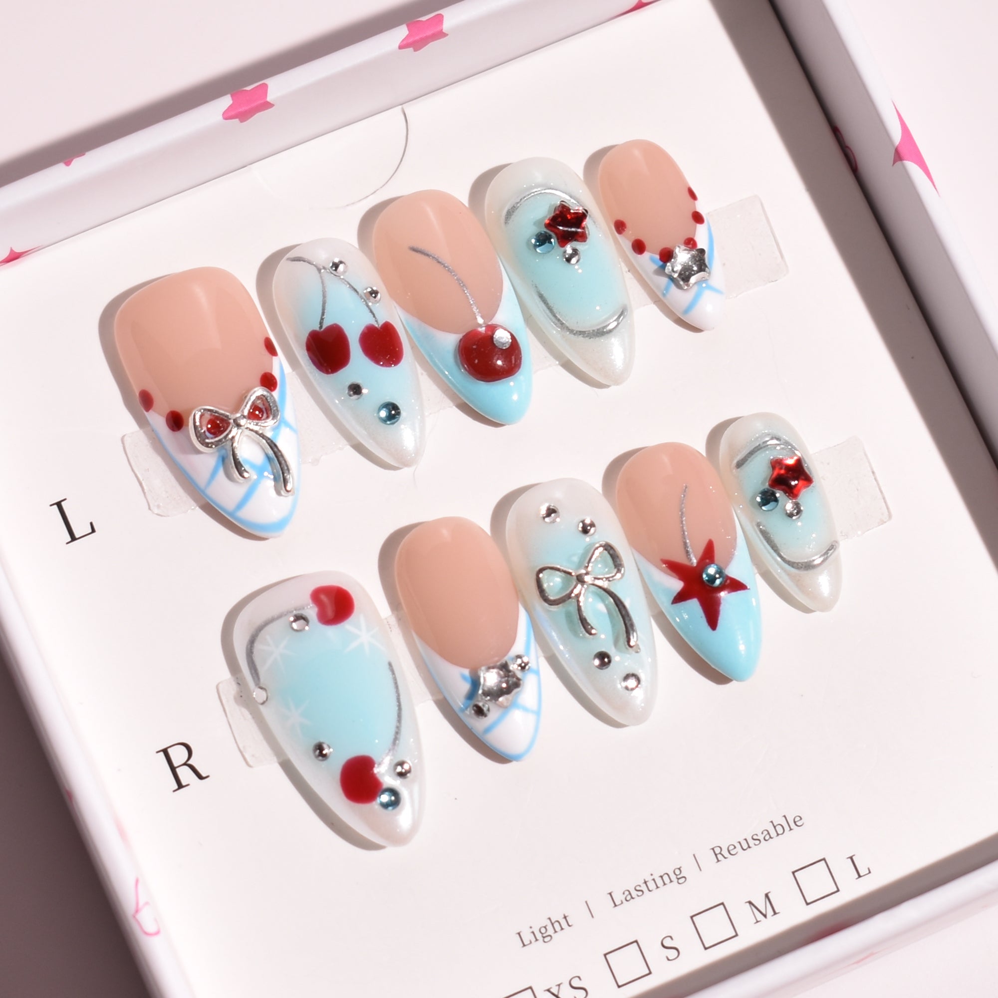 Cherry Frost – Medium Almond Press-On Nails | b3B57