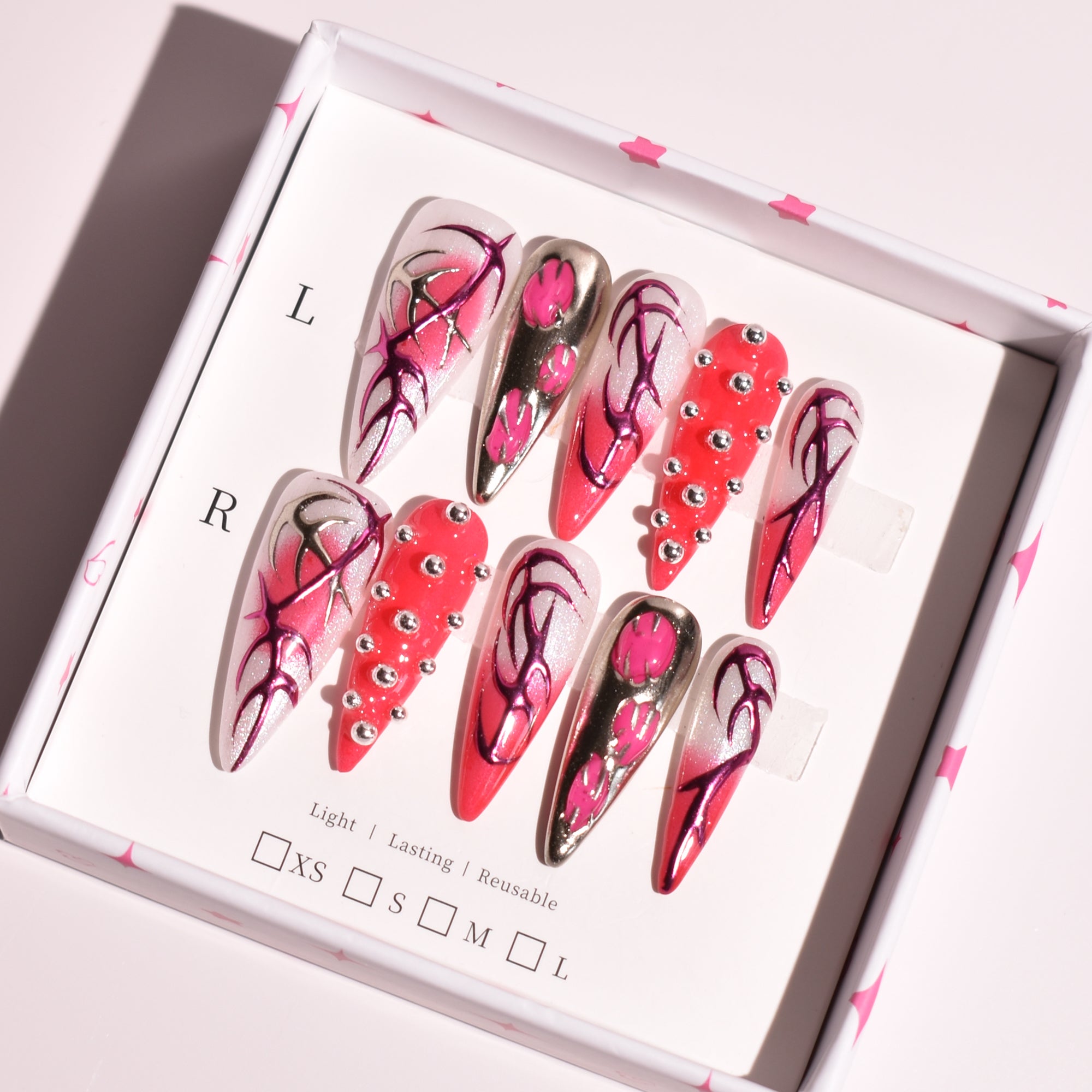 Crimson Voltage – Long Stiletto Press-On Nails | b3B38