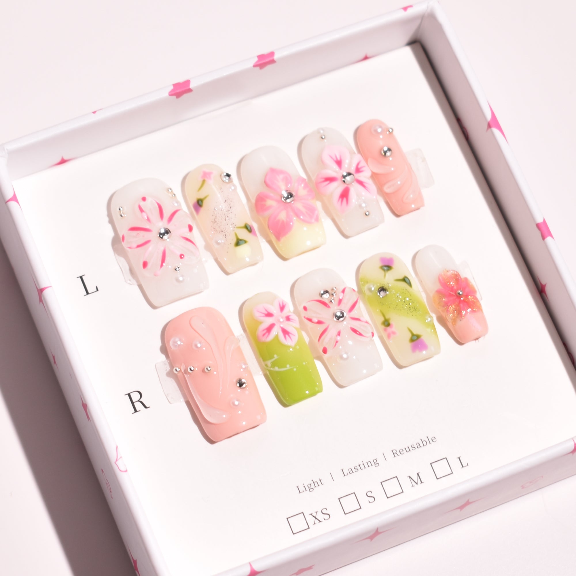 Pastel Bloom – Medium Square Press-On Nails | b3B37