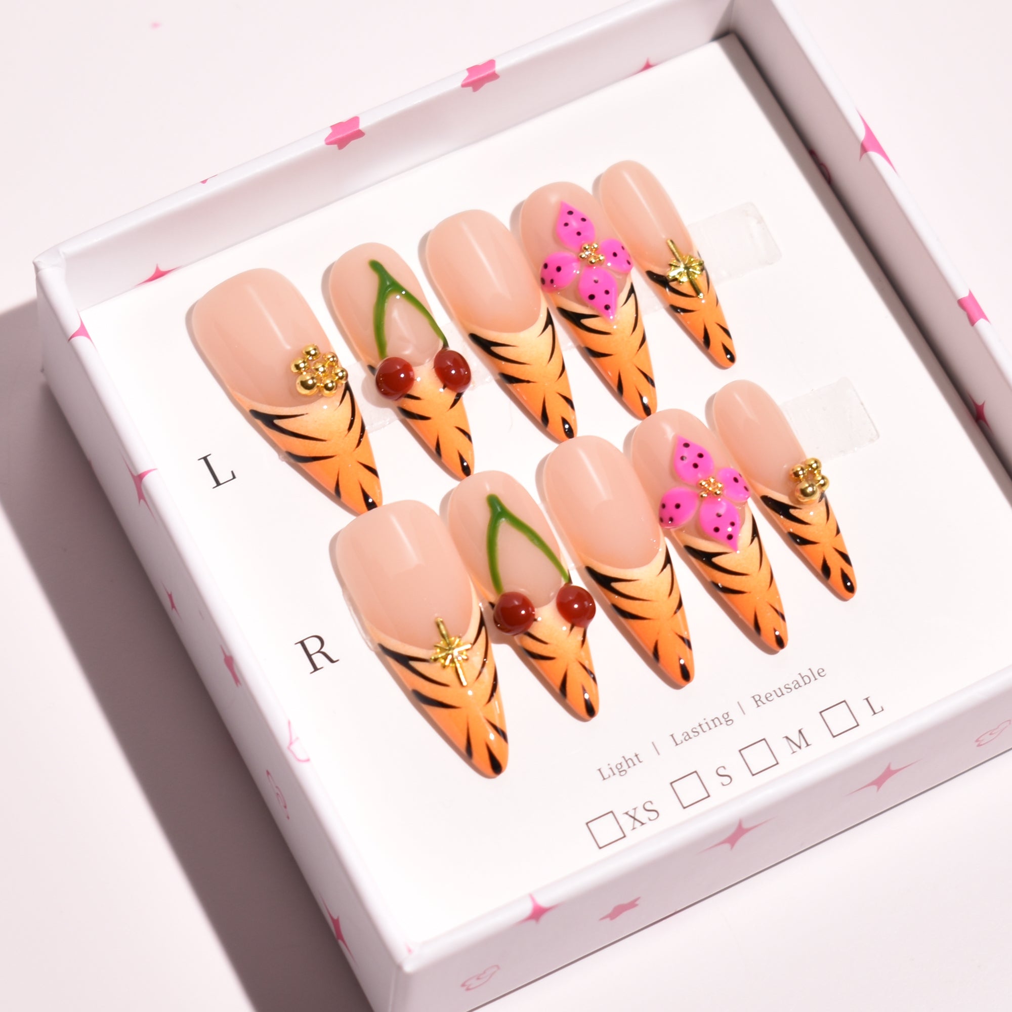 Cherry Tiger – Long Stiletto Press-On Nails | b3B35