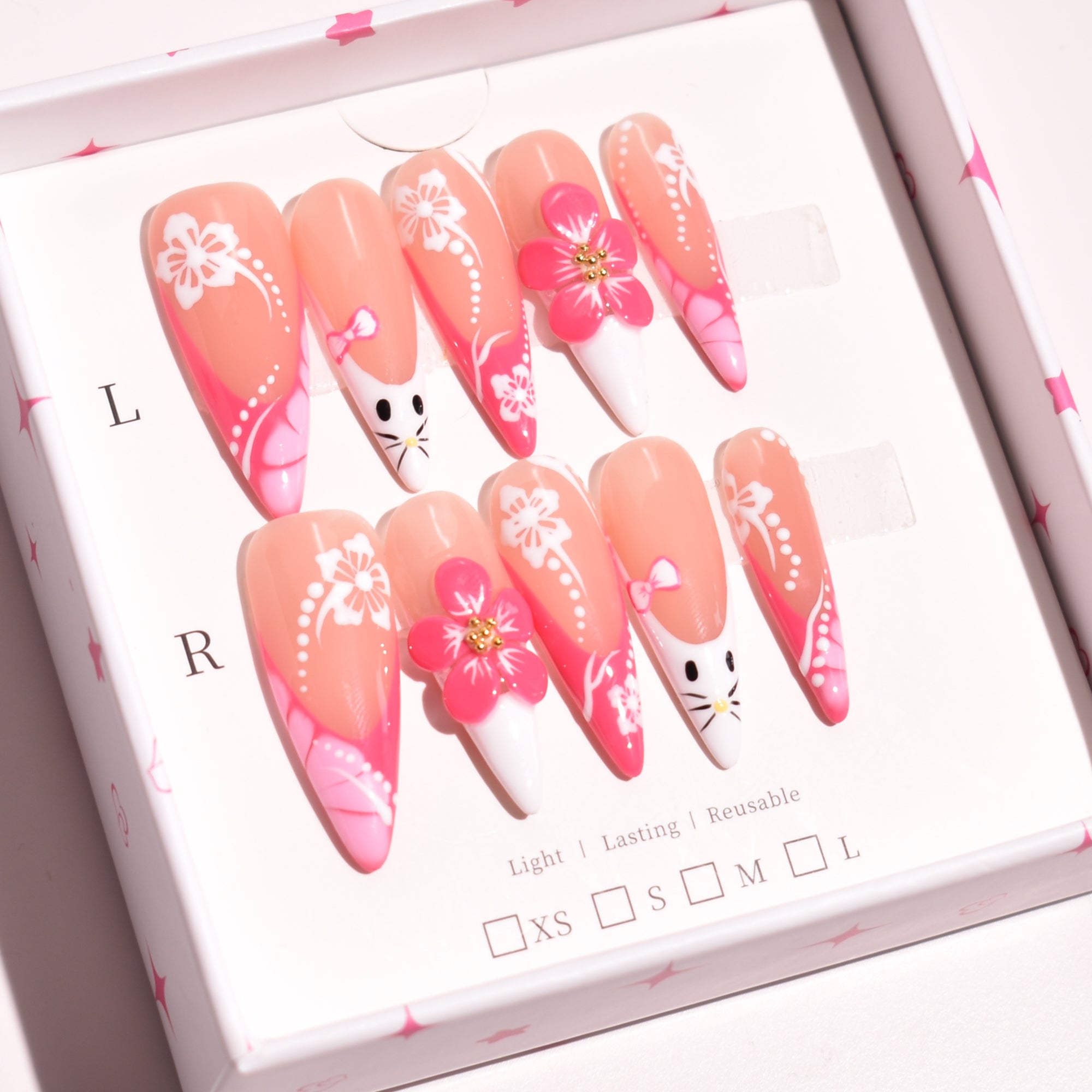 Hello Kitty Petals – Long Stiletto Press-On Nails | b3B30