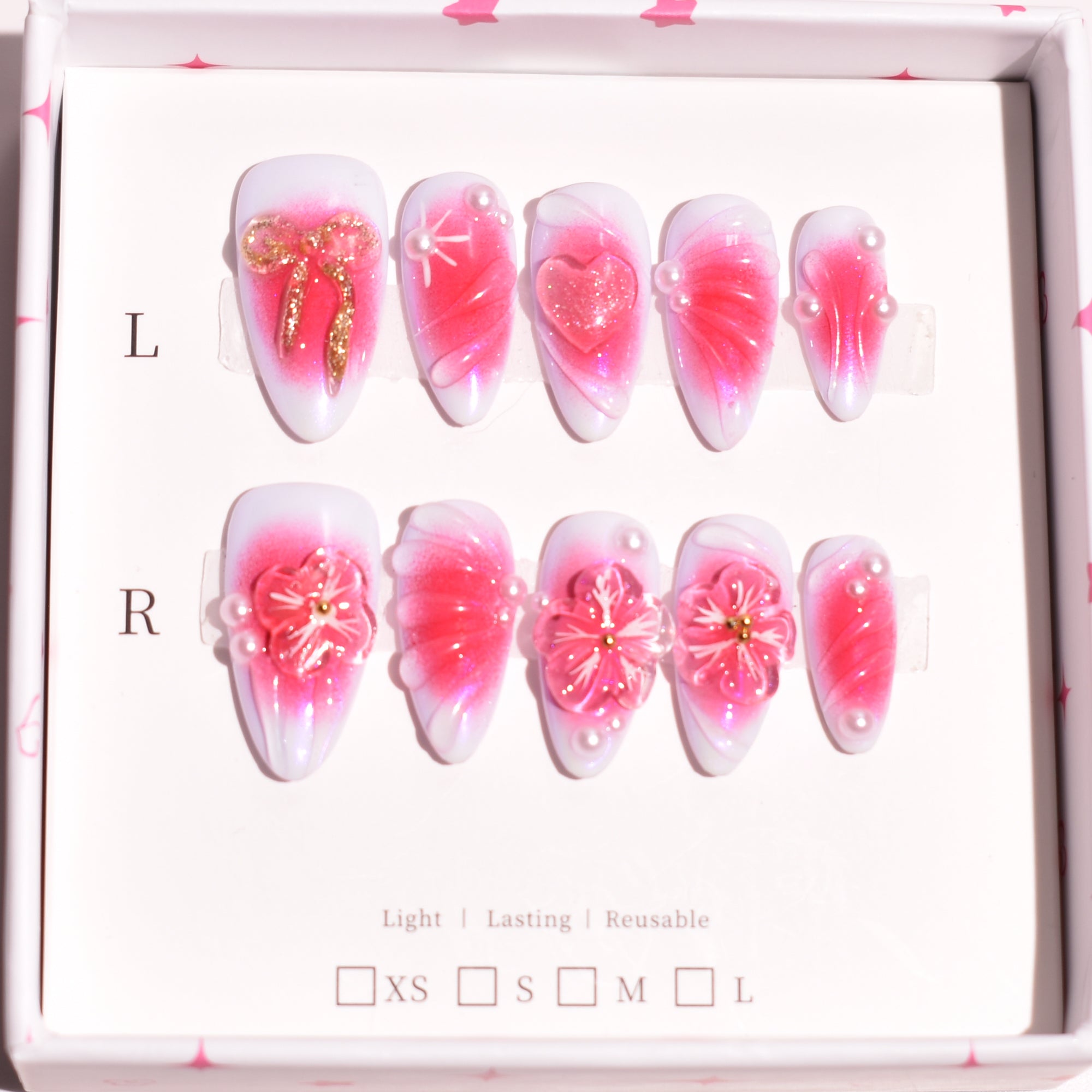 Candy Rose Glow – Medium Almond Press-On Nails | b3B26