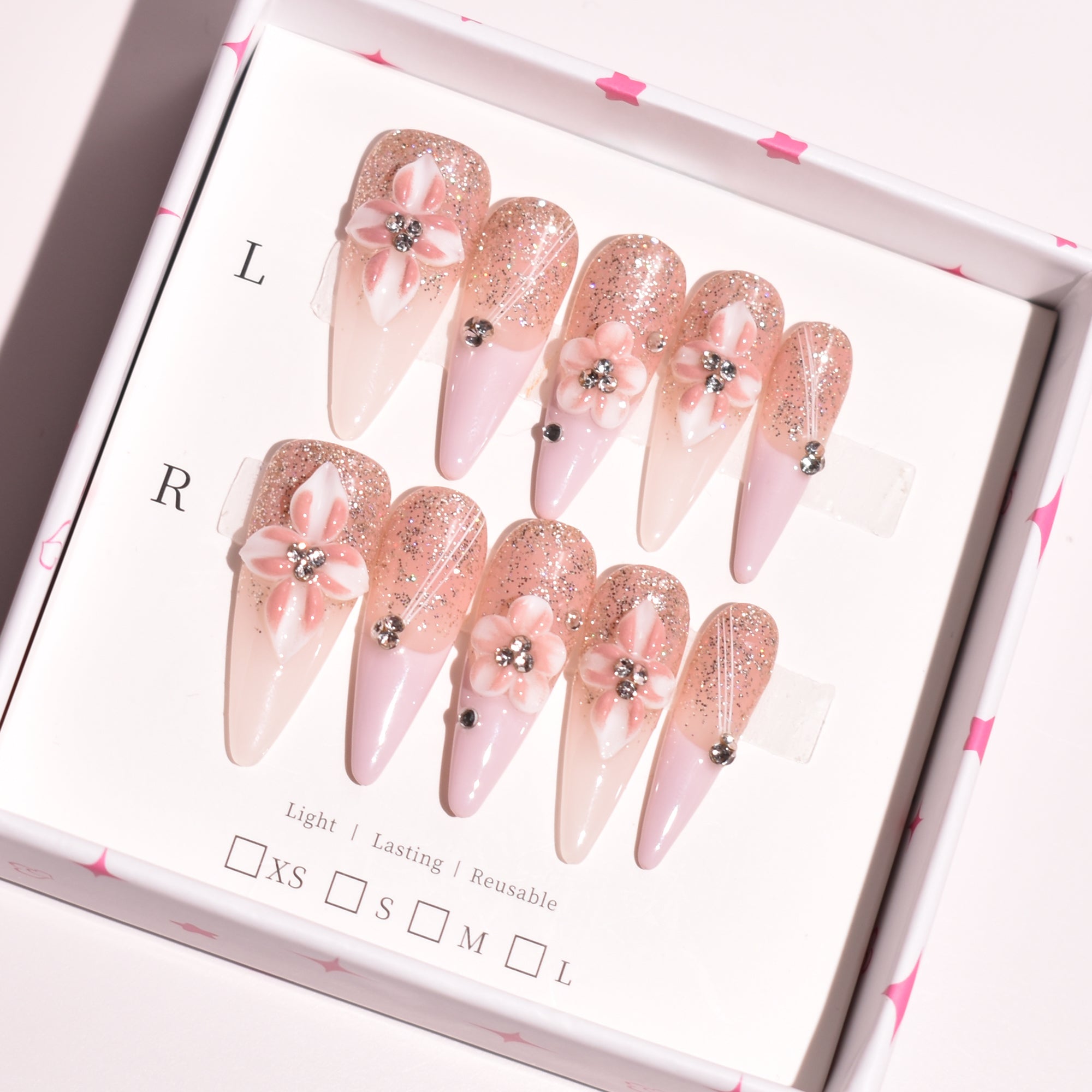 Rose Quartz Sparkle – Long Stiletto Press-On Nails | b3B25