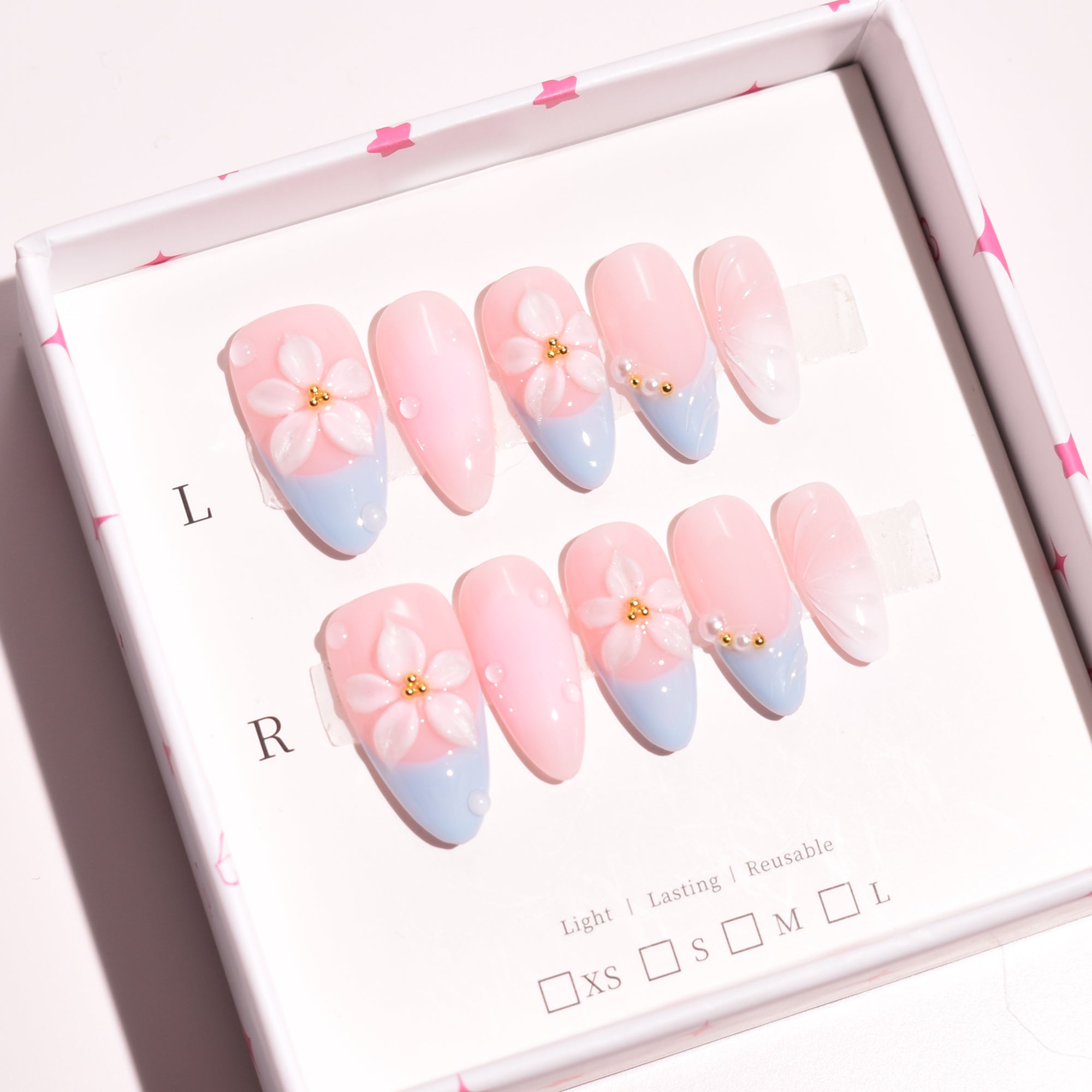 Blush Sky Bloom – Medium Almond Press-On Nails | b3B24