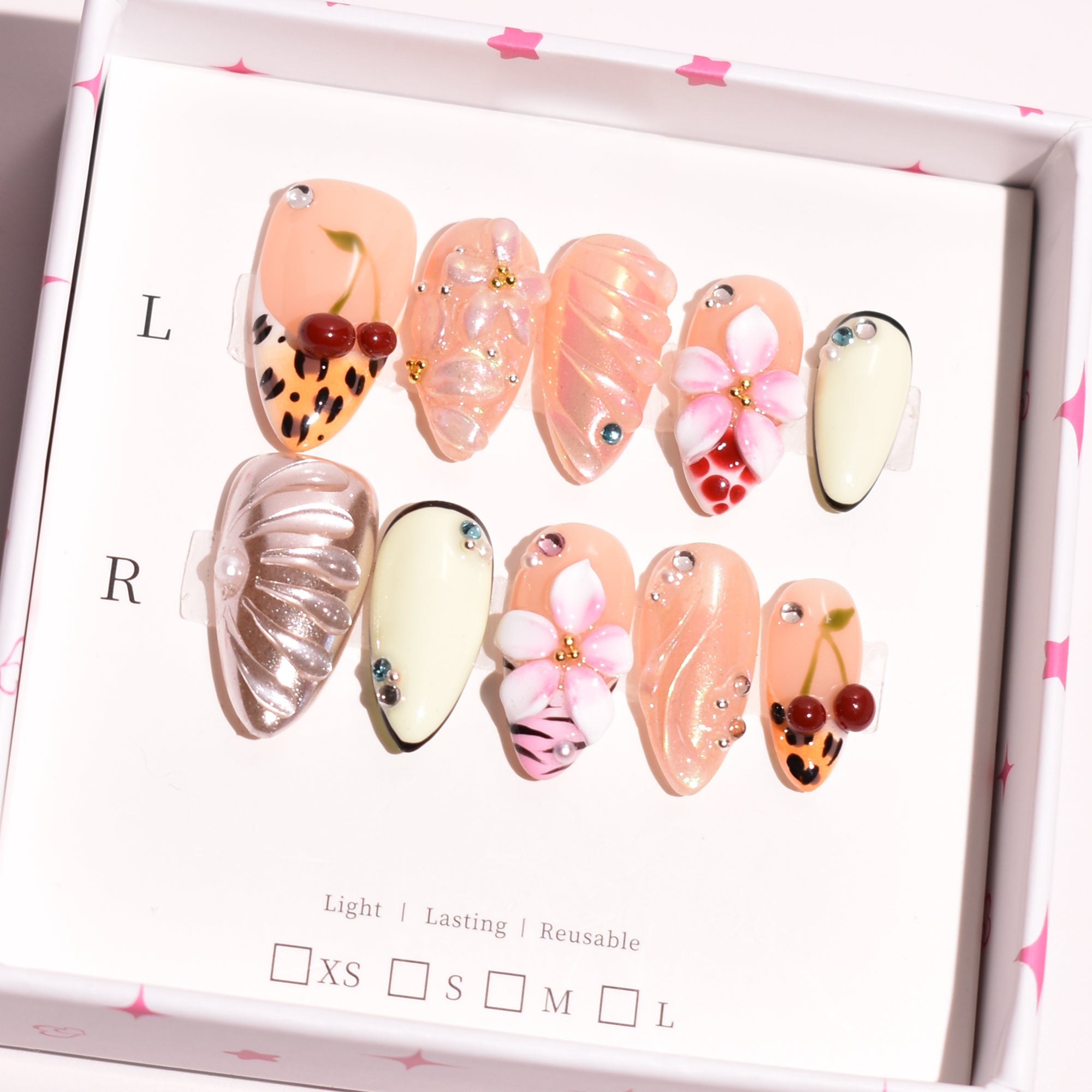 Cherry Blossom Glaze – Medium Almond Press-On Nails | b3B22