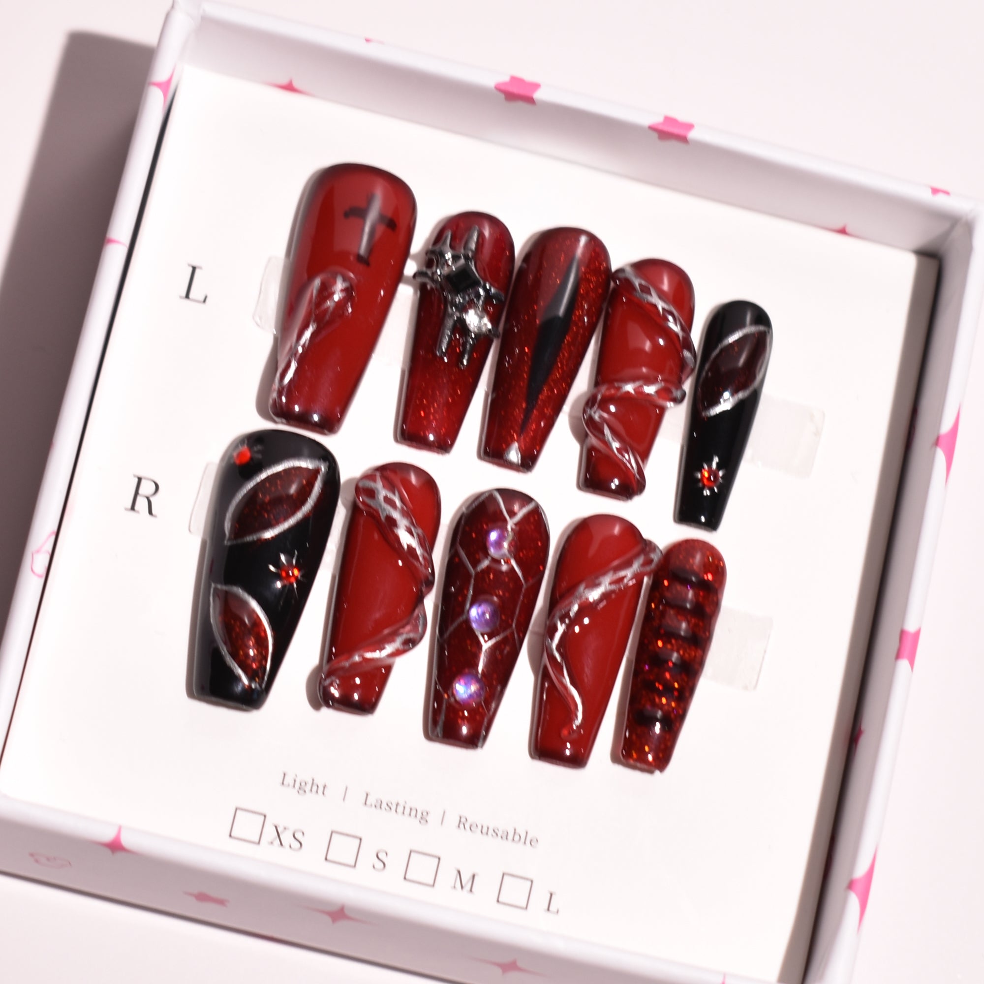 Crimson Oath Long Coffin Press-On Nails | b3B17