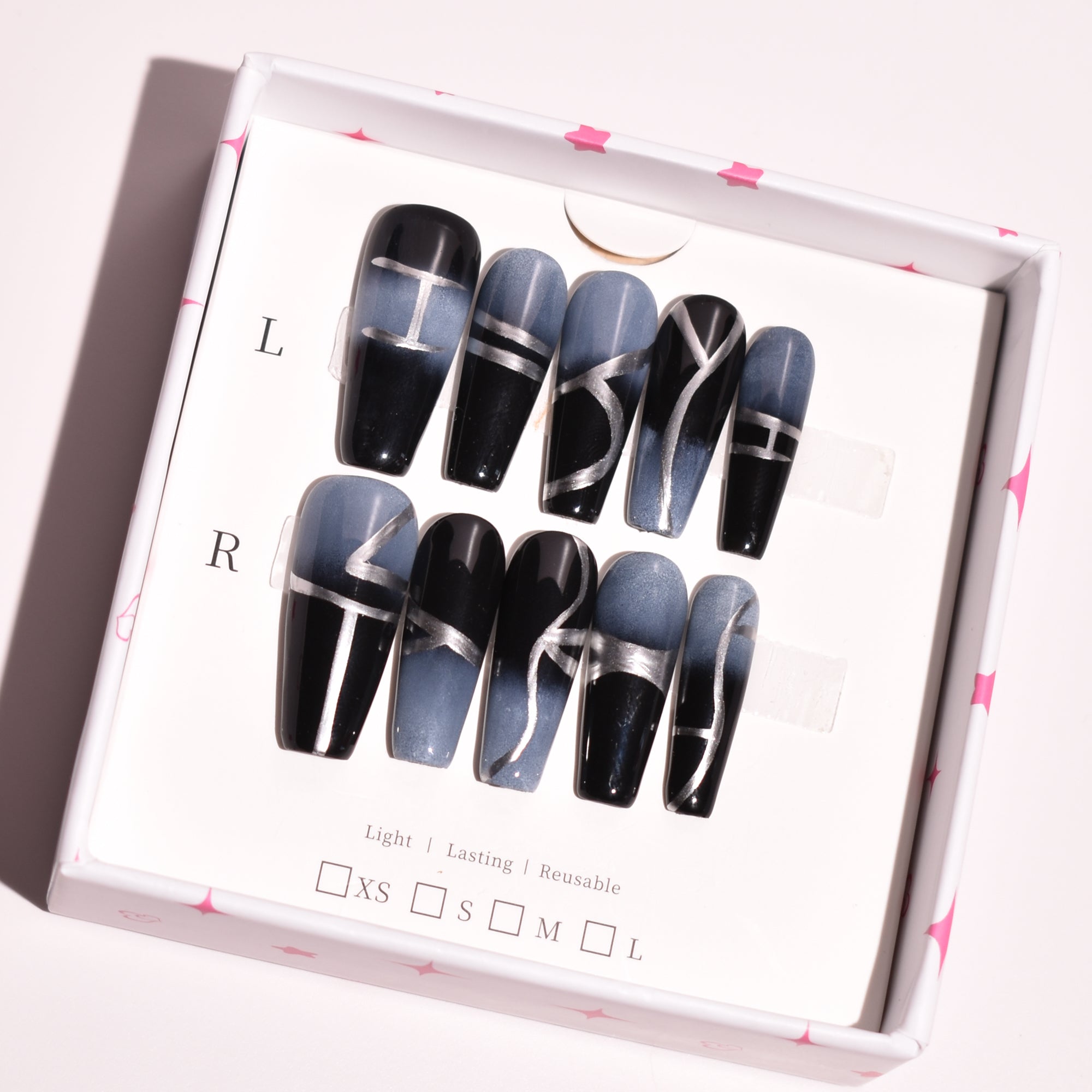 Steel Current Long Coffin Press-On Nails | b3B11