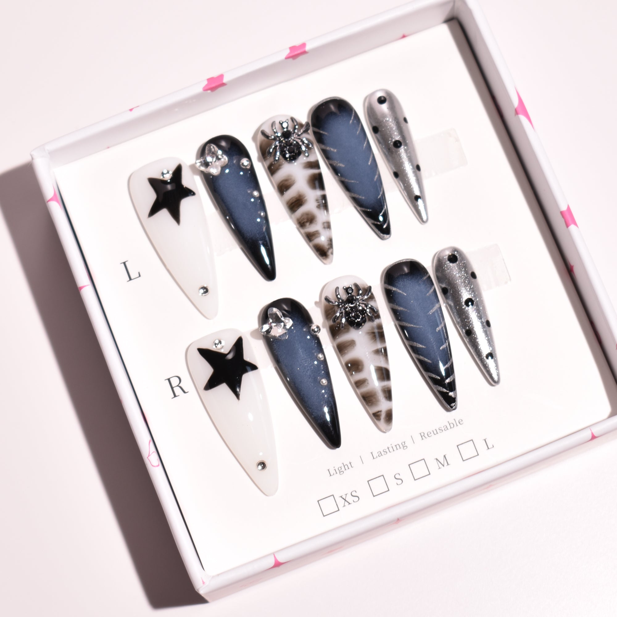 Chrome Widow Stiletto Press-On Nails | b3B10