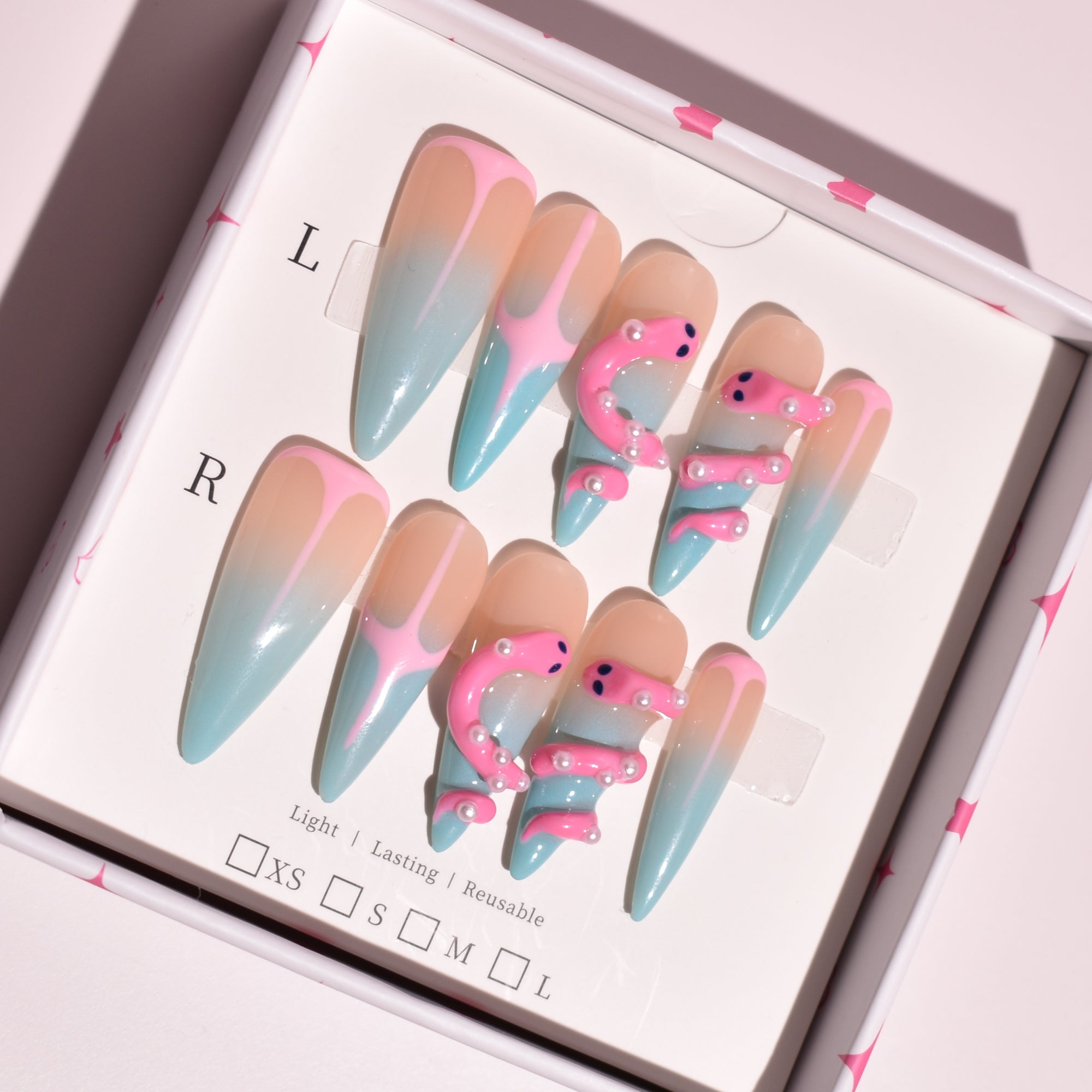 Bubble Melt Long Stiletto Pastel Drip 3D Y2K Press-On Nails with Pink Sculpted Details | b3B75
