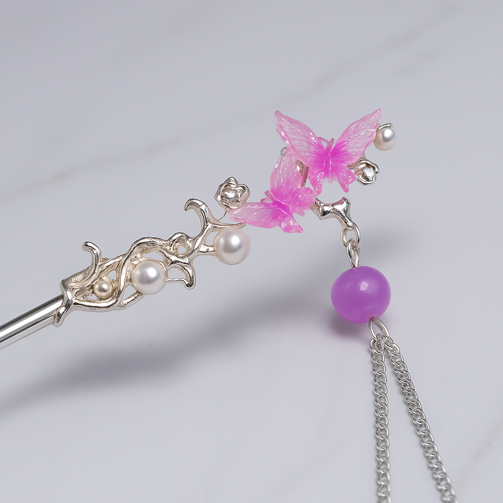 Blossom Wing Butterfly Hairpin – Pink