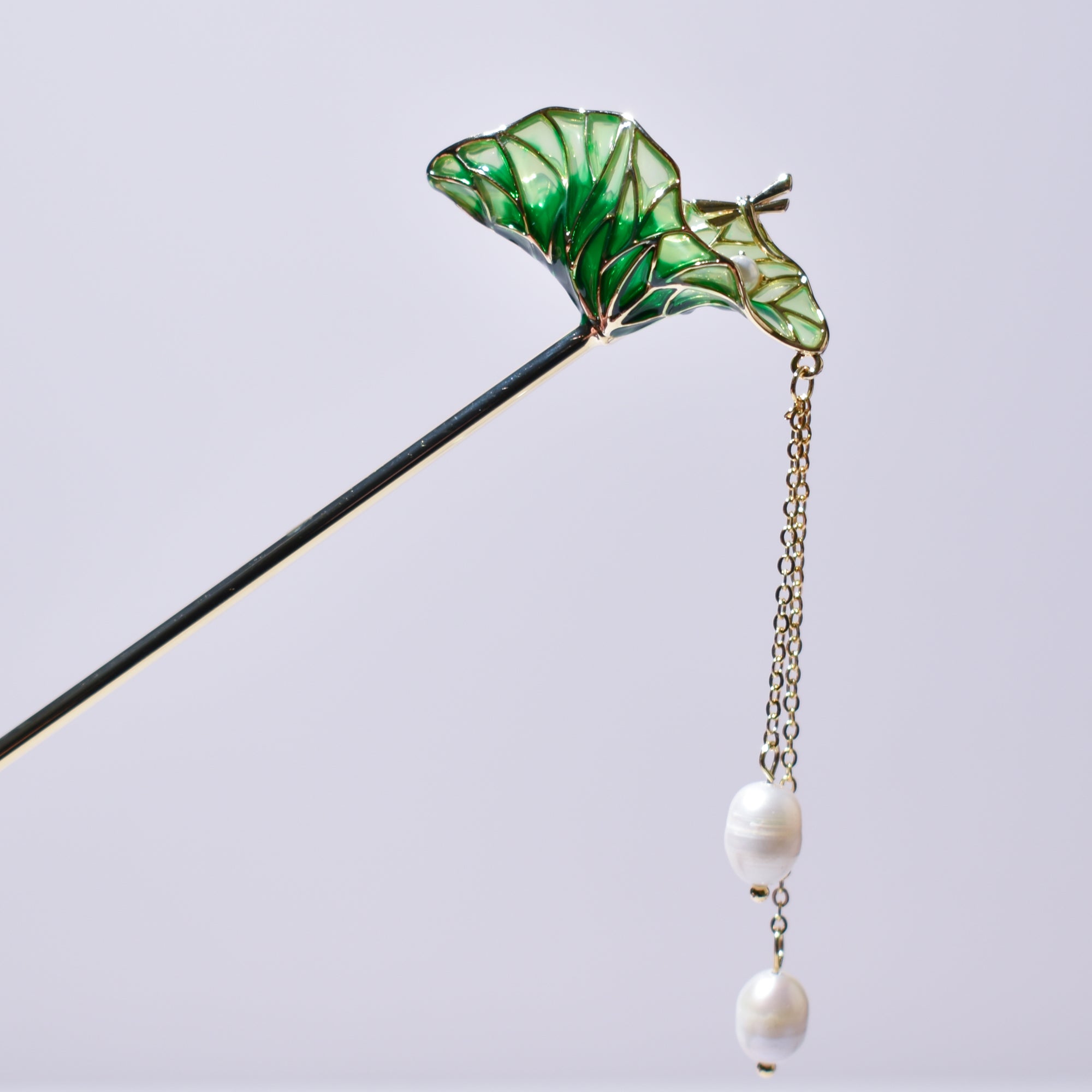 Emerald Lotus Pond | Handmade Wafu 14k gold plated Hairpin