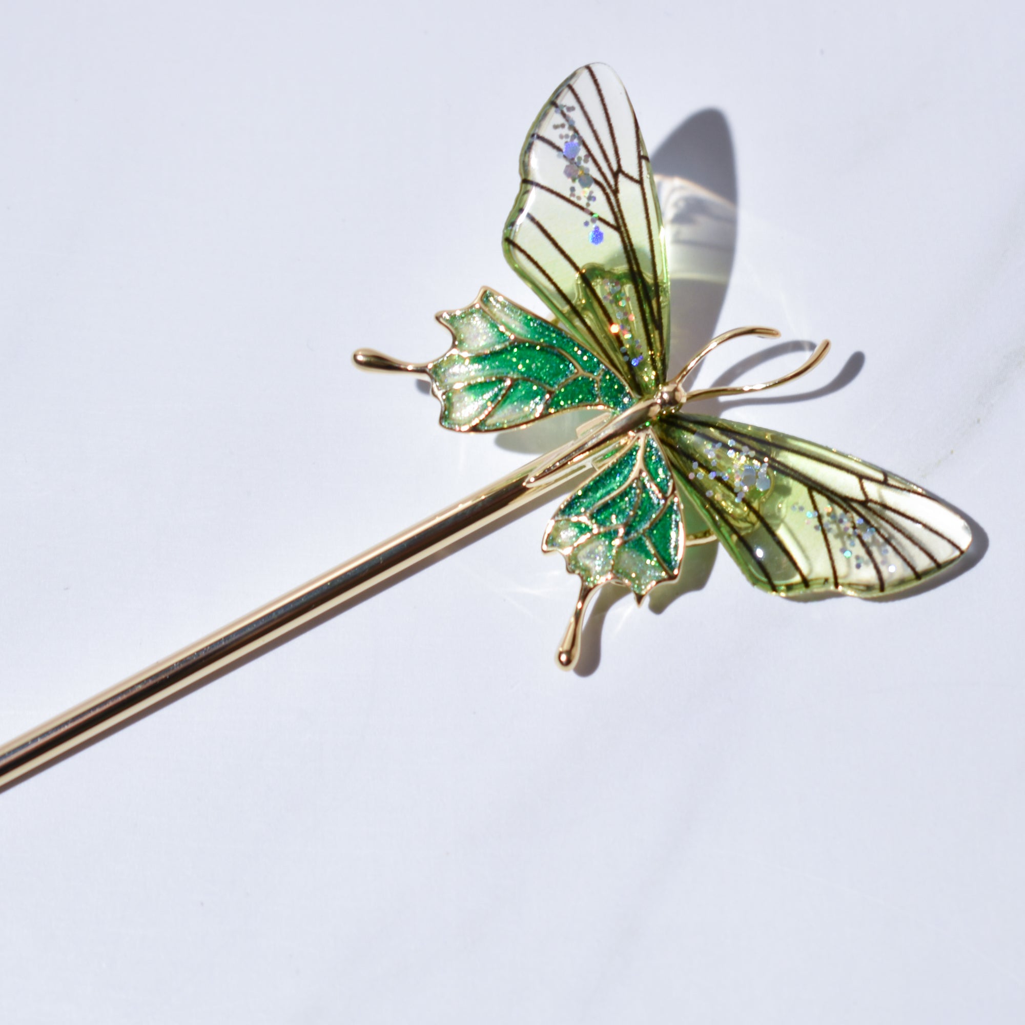 Emerald Dragonfly Wing | 16.5cm 14k Gold Plated Copper Hairpin