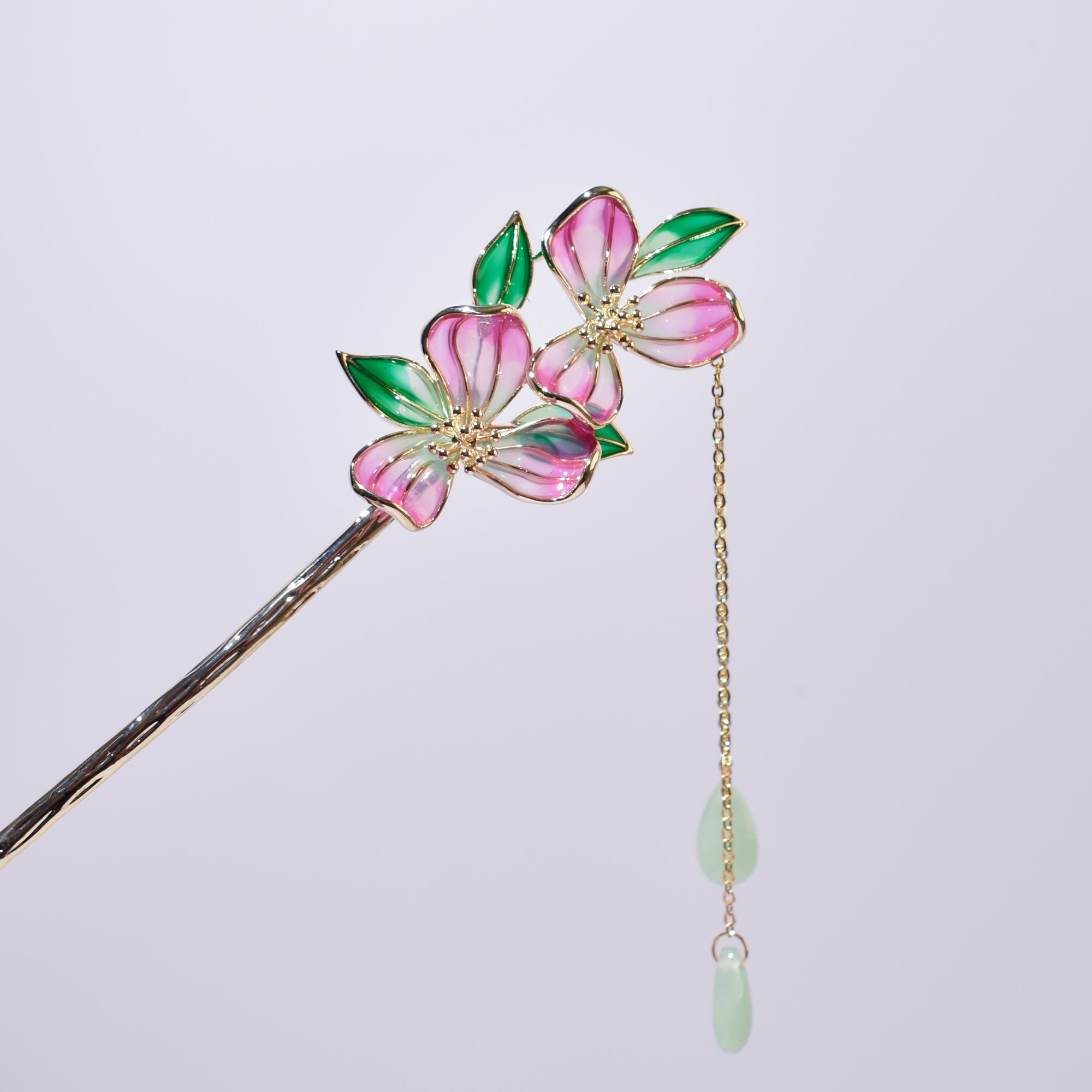 Sakura Dewdrop Tassel | 14k Gold Plated Copper & Jadeite-Style Hairpin