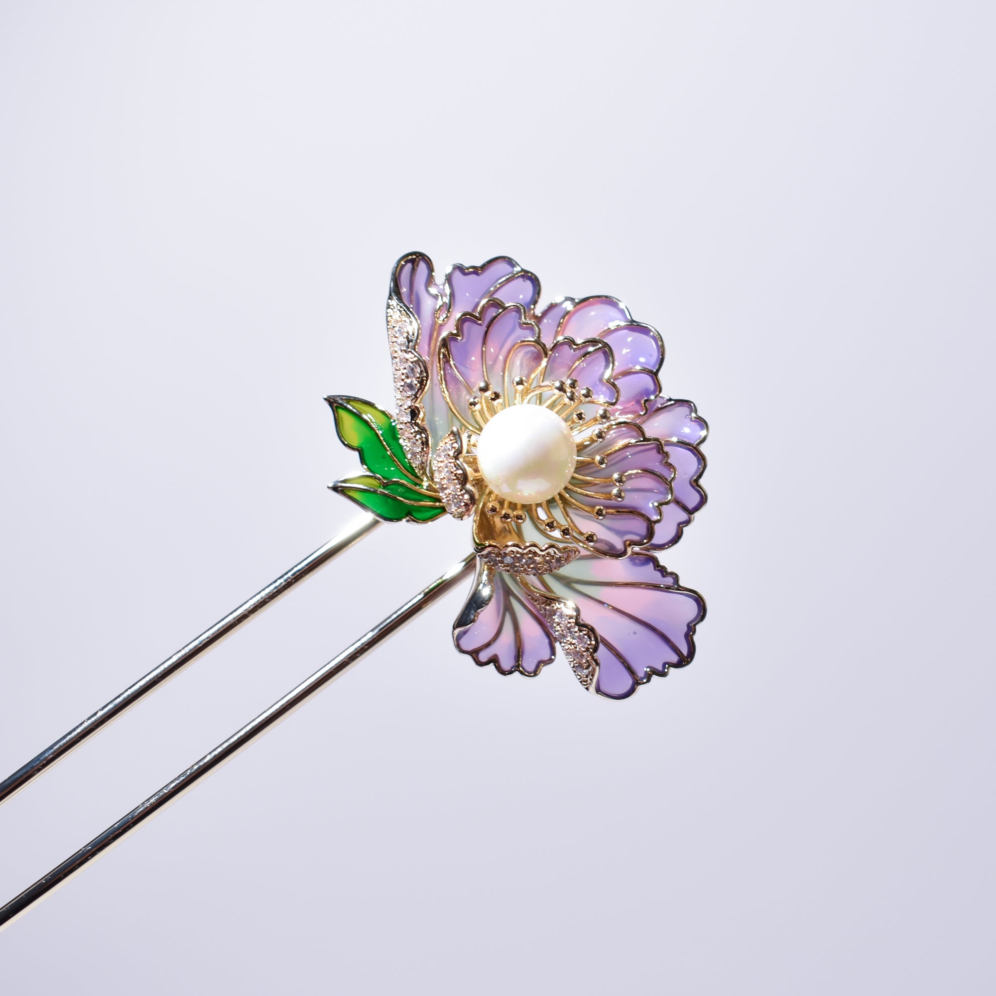 Imperial Violet Peony | 16cm 14k Gold Plated Double-Prong Hair Fork