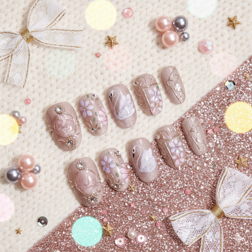 Hakuchō no Mizuumi | Handmade Press-on Nails | Custom Japanese Nail Art