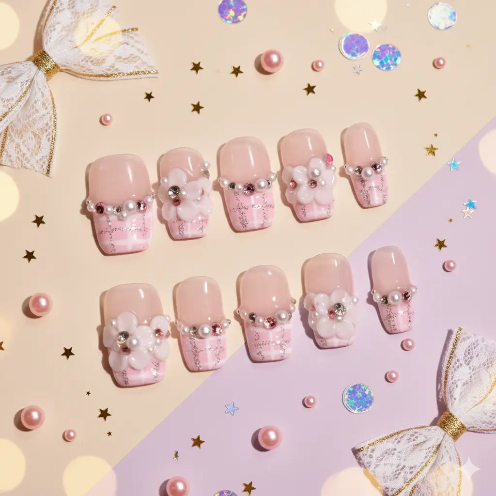 Rosewood Tweed & Pearl Orchard Press-On Nails Bling Empire