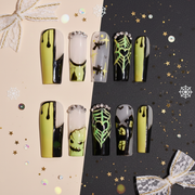 Neon Haunt Web | Green & Black Square Press-On Nails