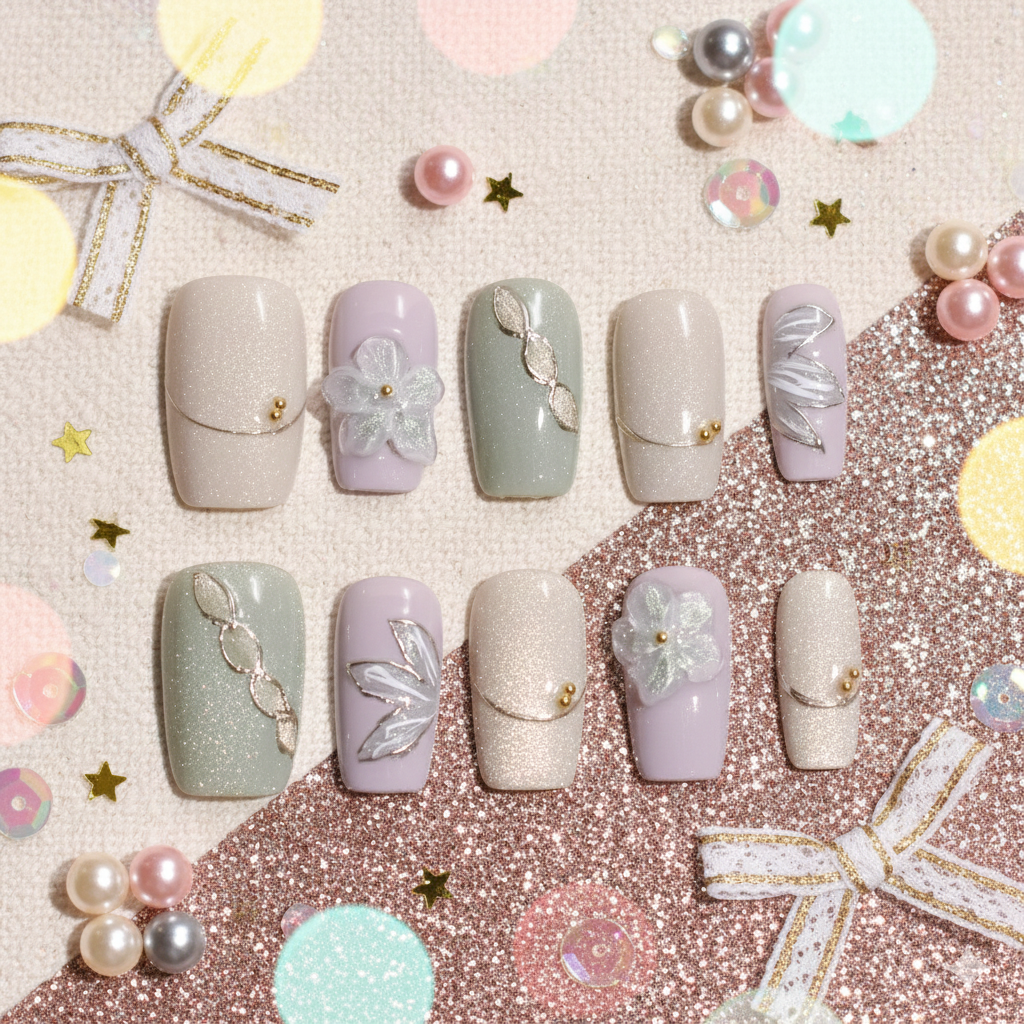 Midori no Kaze | Handmade Press-on Nails | Custom Japanese Nail Art