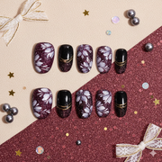 🖤 Yoru Hana no En | Midnight Plum Floral Long Square Press-On Nails