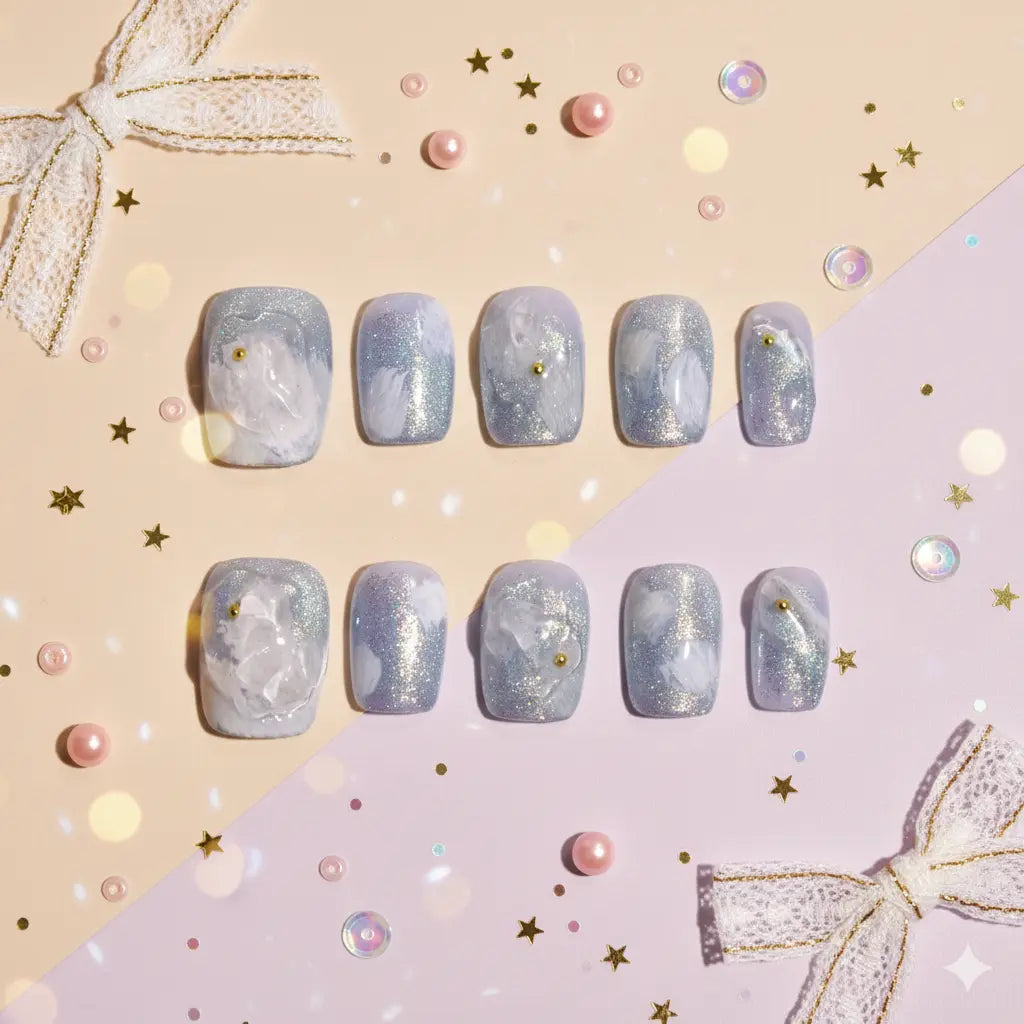 Etherial Frost & Indigo Drift Press-On Nails Bling Empire
