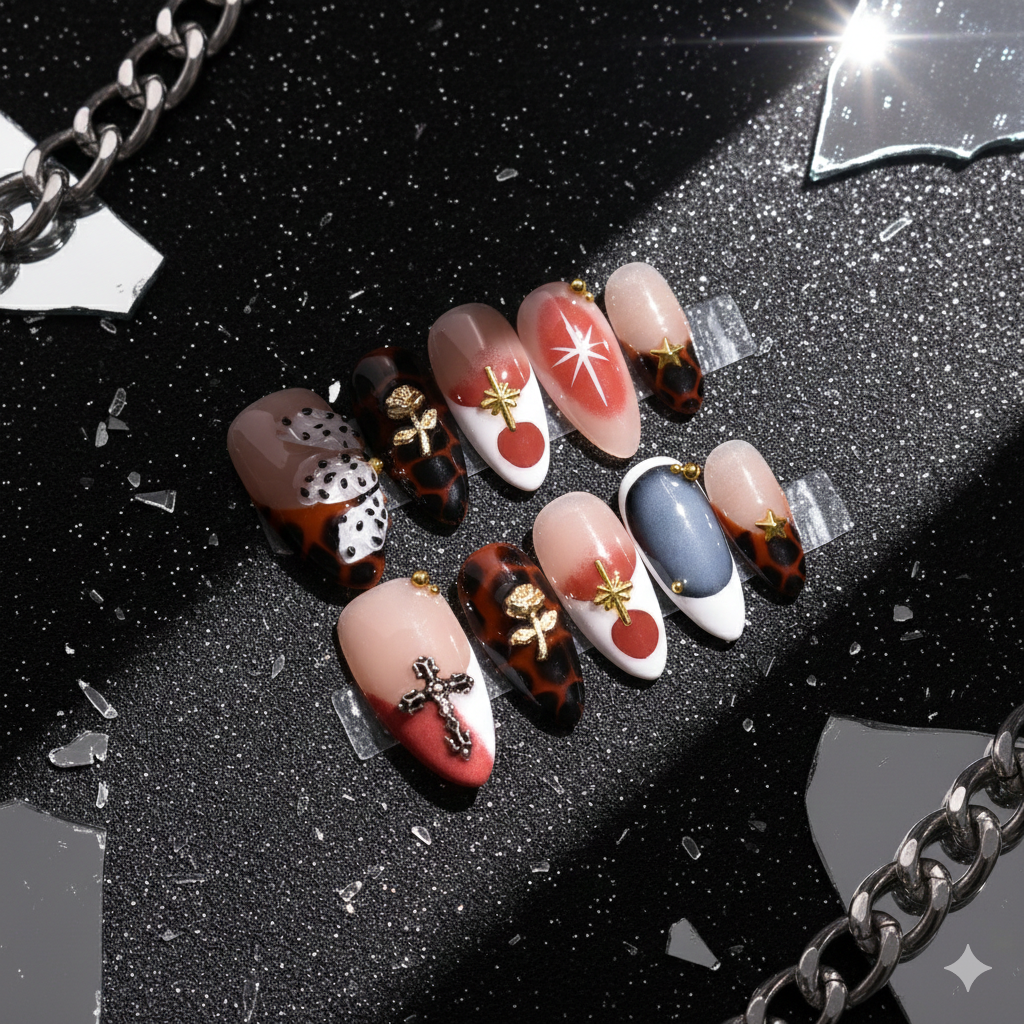 Crimson Relic Almond Press-On Nails | b3B07