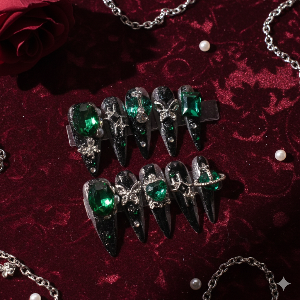 Verdant Dominion – Long Stiletto Press-On Nails | b3B58