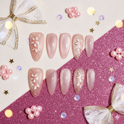Blush Sakura Veil | Long Almond Soft Pink Floral Press-On Nails